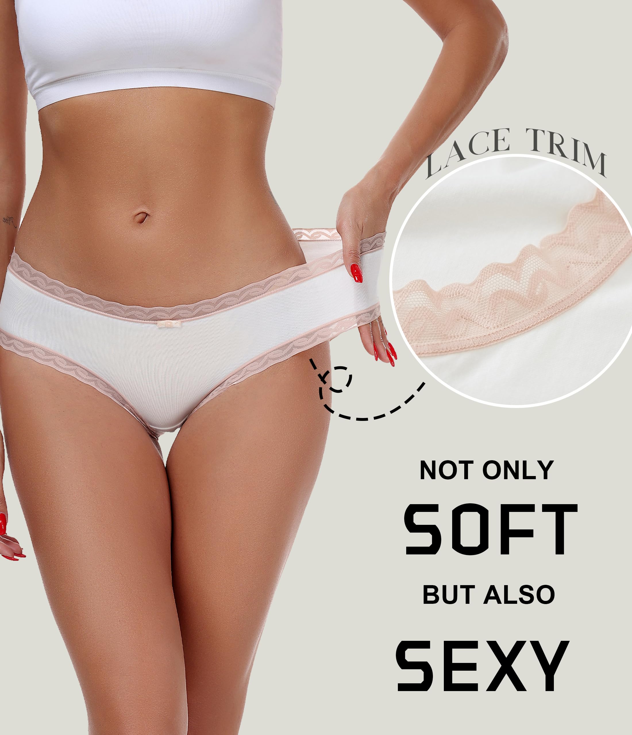 ANLIQI Womens Underwear Lace Trim Hipster Panties Pack Soft Moisture Wicking Cotton Bikini Briefs Cool Undies Underpants