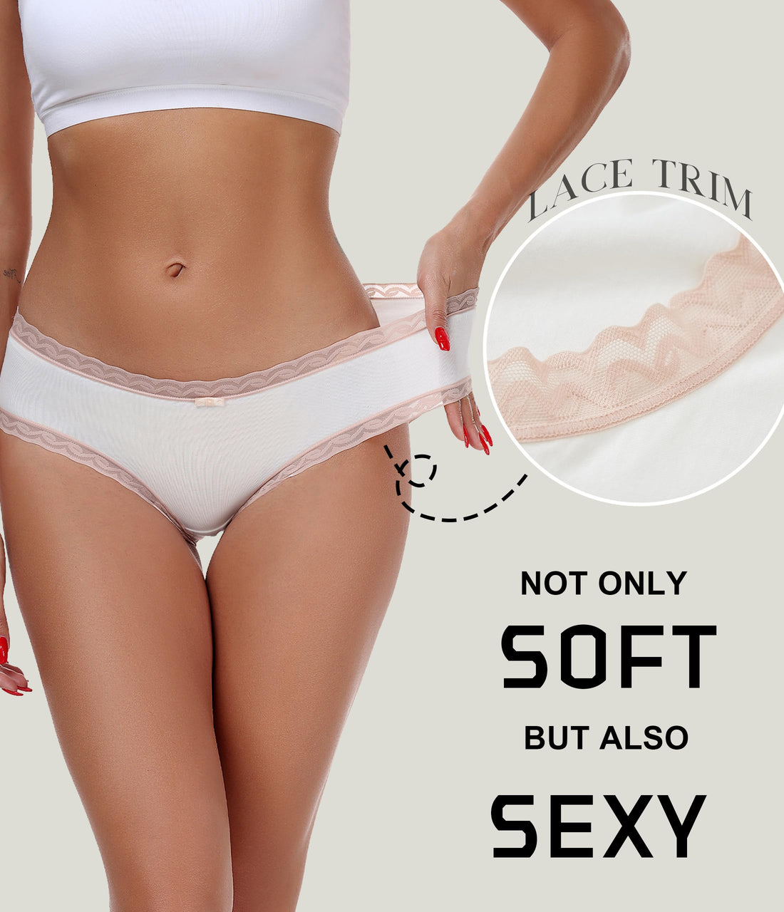 ANLIQI Womens Underwear Lace Trim Hipster Panties Pack Soft Moisture Wicking Cotton Bikini Briefs Cool Undies Underpants