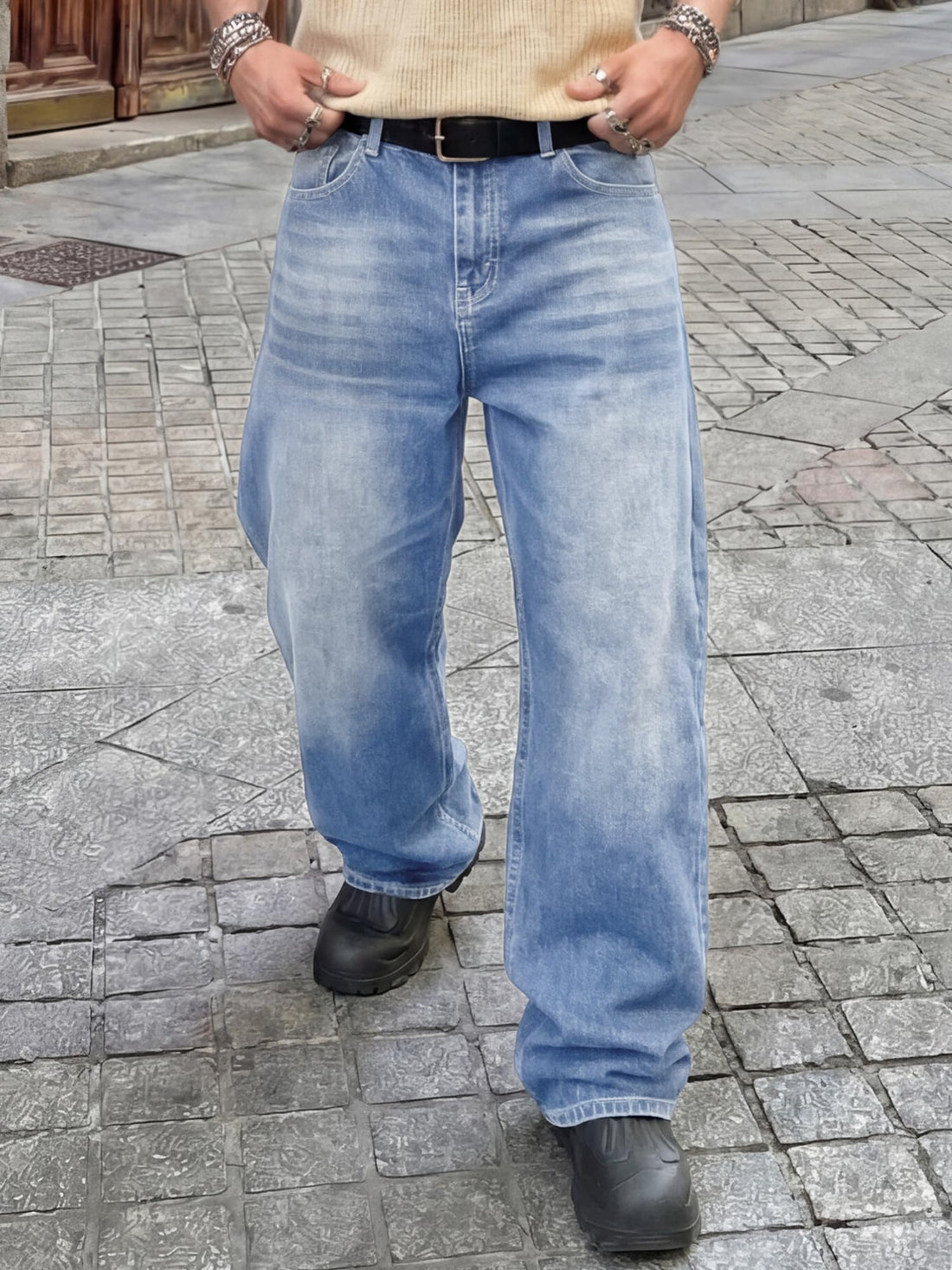 JMIERR Men's Tapered Baggy Jeans - Loose Fit Wide Leg Denim Pants | Vintage Relaxed Loose Fit, Stretch, Wide Leg, Skater Streetwear, 5 Pockets, Casual Carpenter Jean, Hip Hop,Loose Fit,Outfit