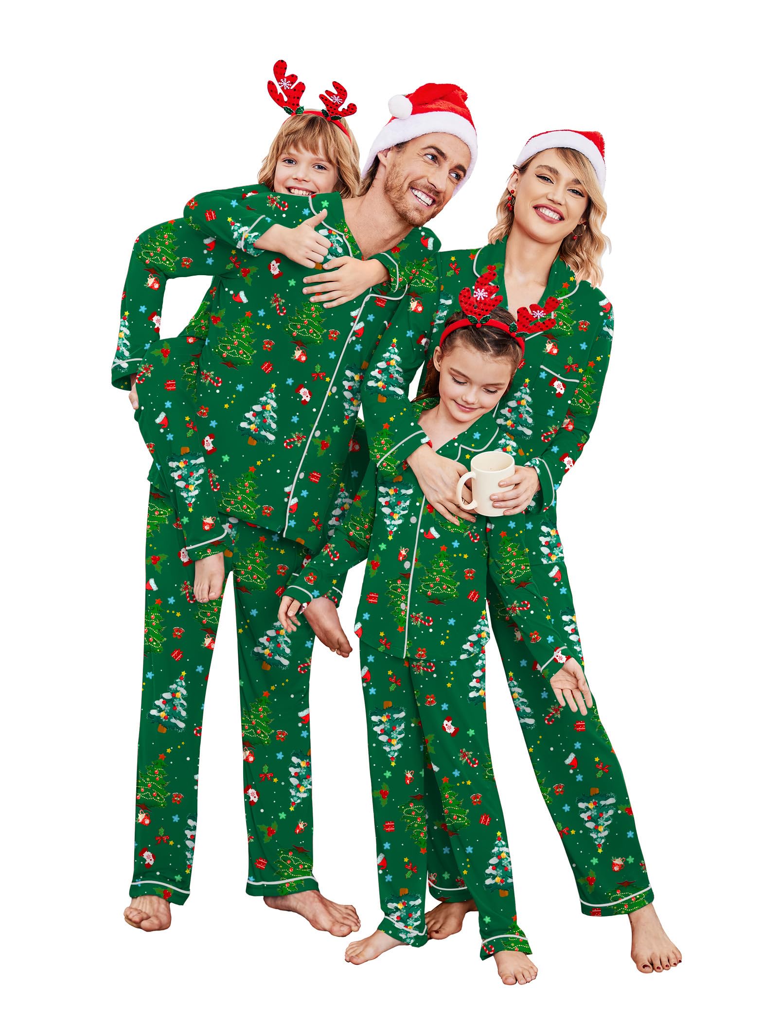 Ekouaer Christmas Family Matching Pajamas Long Sleeve Button Down Pj Set