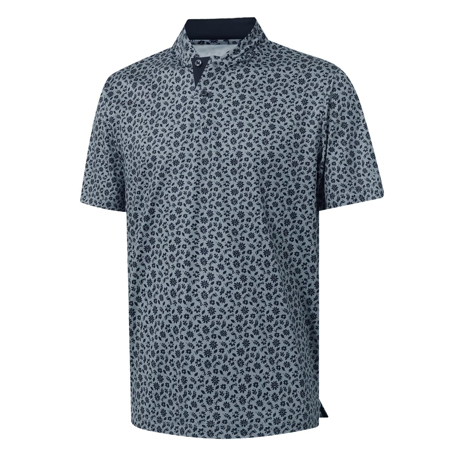 M MAELREG Golf Shirts for Men Collarless Performance Dry Fit Stretch Henley Casual Printed Mens Polo Shirts Short Sleeve