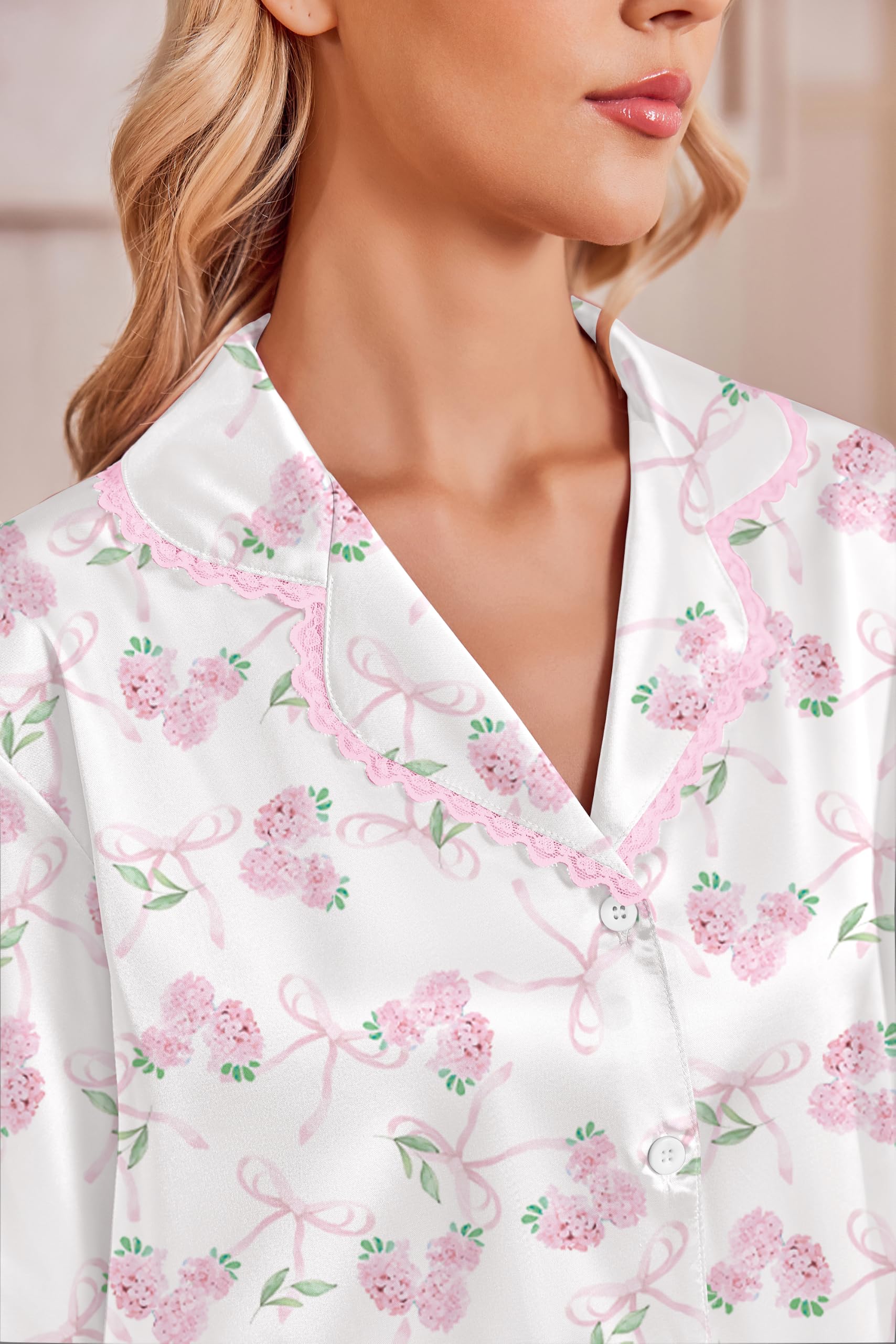 Ekouaer Satin Pajamas for Women Set 2 Piece Silk Pjs Long Sleeve Lounge Set