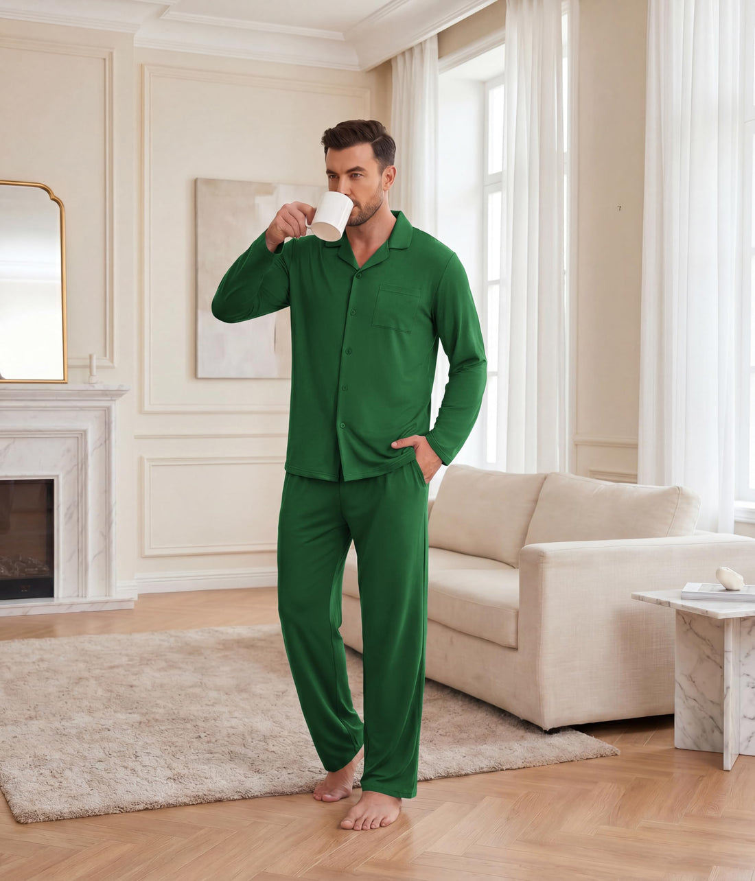 Ekouaer Mens Pajamas Set Long Sleeve Button Down Pjs Long Pants with Pocket