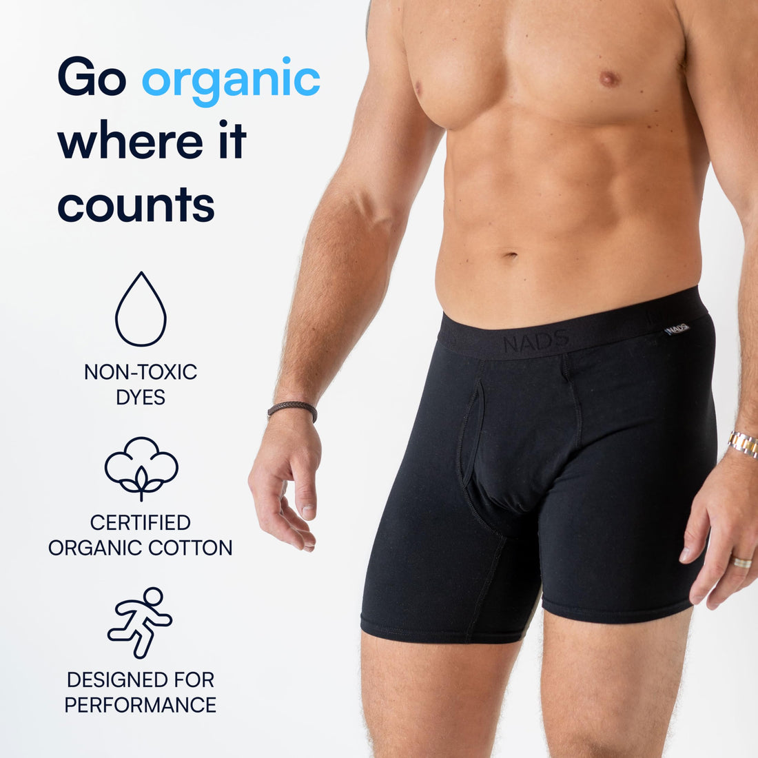 NADS Organic Cotton Boxer Briefs – Hormone-Friendly, Non-Toxic Men’s Underwear for Comfort, Support & Safer Nuts – Multi-Pack