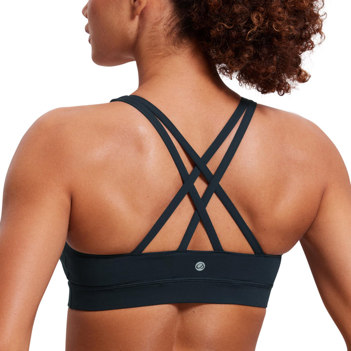 CRZ YOGA Naked Feeling Strappy Sports Bras | Medium Support, Removable Pads, Yoga, Sleek, Scoop Neck, for Women