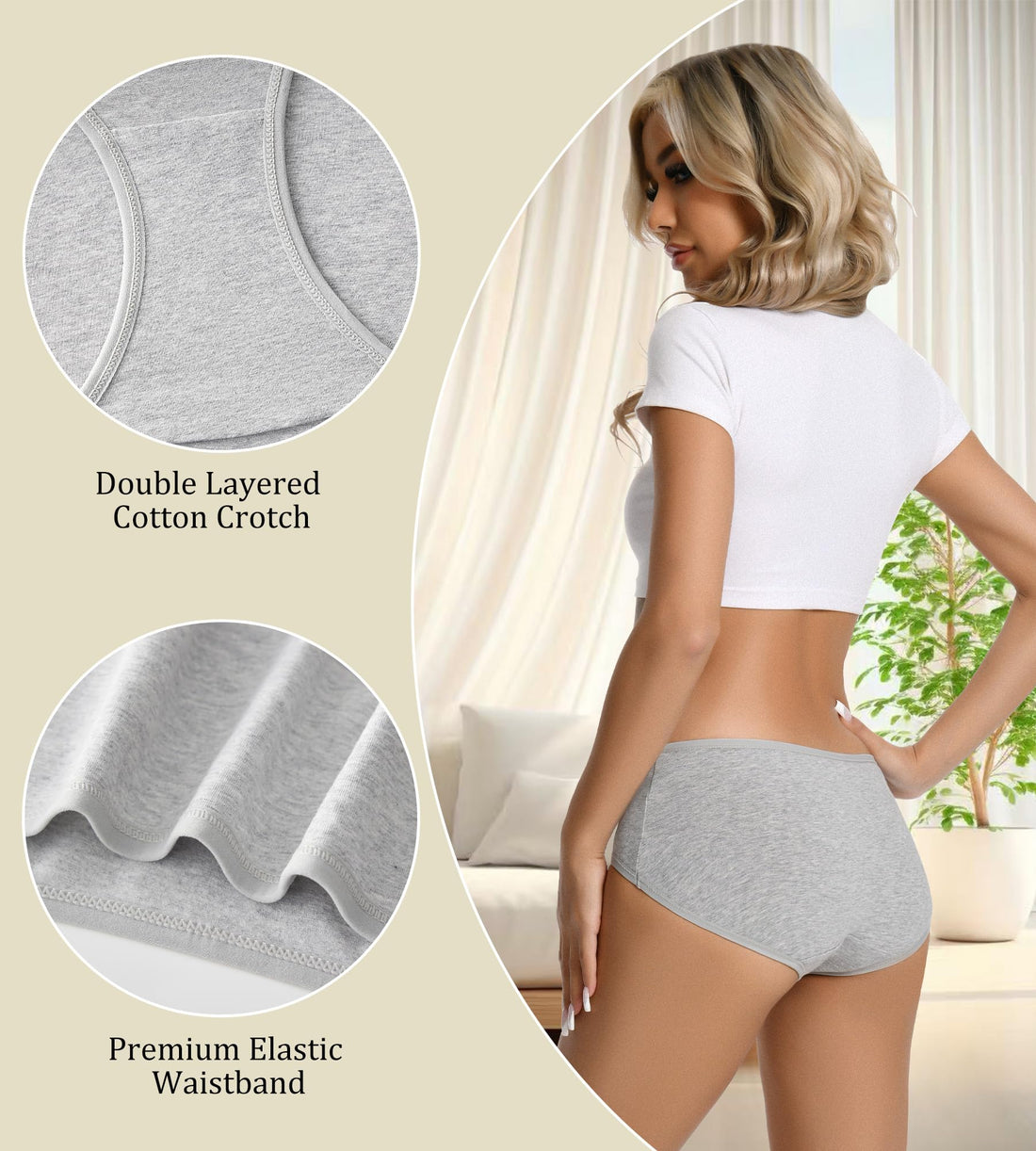 dmuveo Womens Underwear Cotton Soft Hipster Full Coverage Ladies Stretch Panties (Regular & Plus Size)