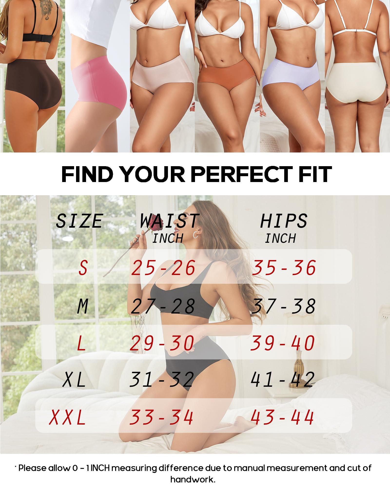 High Waisted Seamless Underwear for Women Full Coverage Hiphugger High Rise Silky No Show Briefs Panties 6 Pack