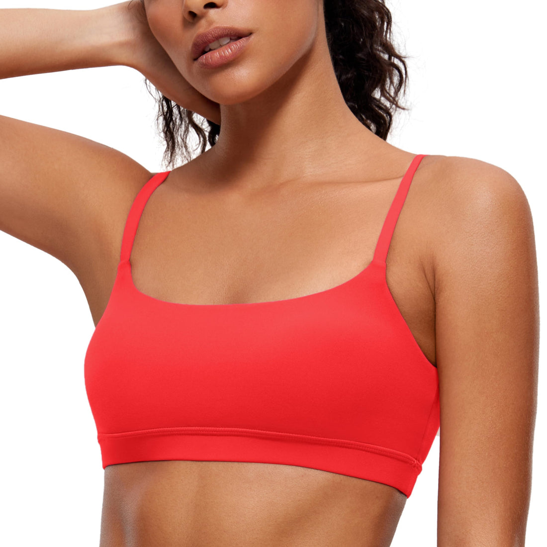 CRZ YOGA Butterluxe Scoop Neck Sports Bras | Light Support, Removable Pads, Yoga, Extremely Soft, U Back, Adjustable Spaghetti Straps, for Women