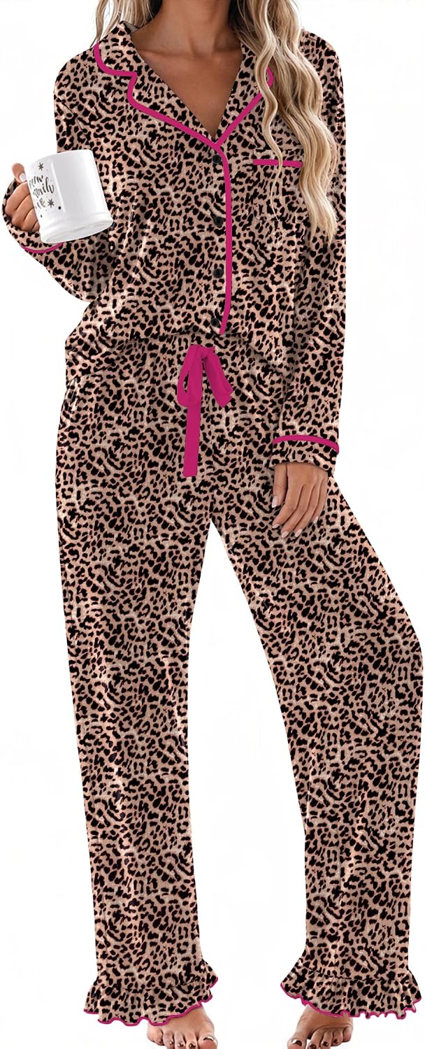 Ekouaer Womens Pajama Sets Long Sleeve Sleepwear Button Down Pjs Loungewear