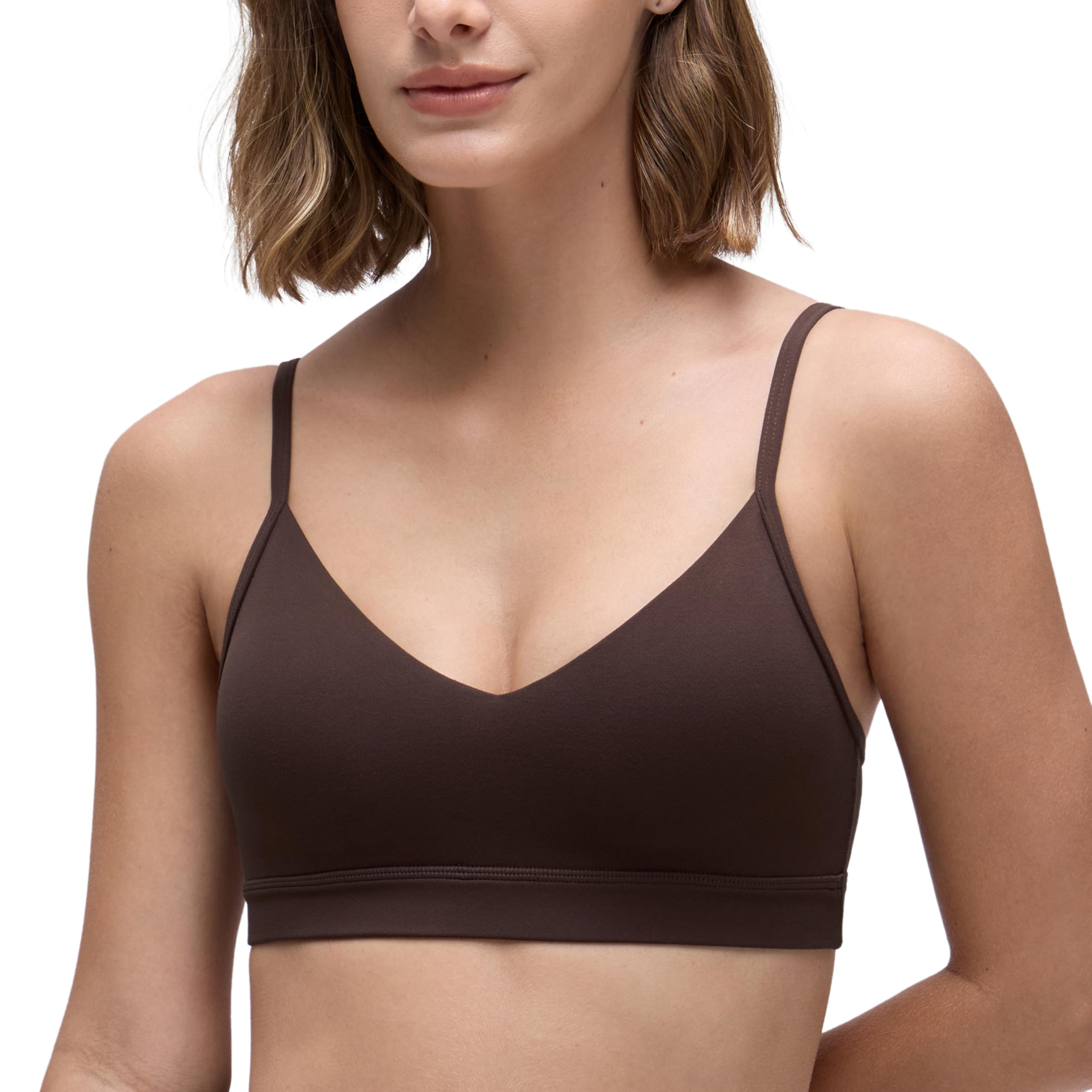 CRZ YOGA Butterluxe V Neck Sports Bras | Light Support, Removable Pads, Yoga, Extremely Soft, Square Back, Adjustable Spaghetti Straps, for Women