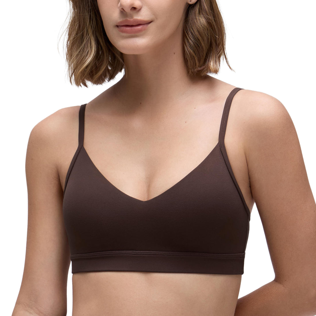 CRZ YOGA Butterluxe V Neck Sports Bras | Light Support, Removable Pads, Yoga, Extremely Soft, Square Back, Adjustable Spaghetti Straps, for Women