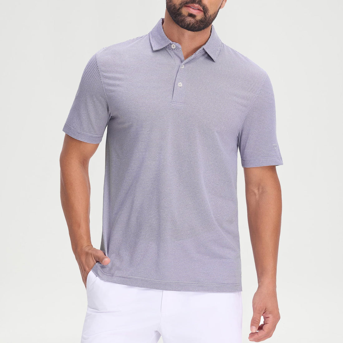 M MAELREG Men's Jacquard Stripe Golf Shirts Quick Dry Performance Short Sleeve Moisture Wicking Polo Shirt for Men