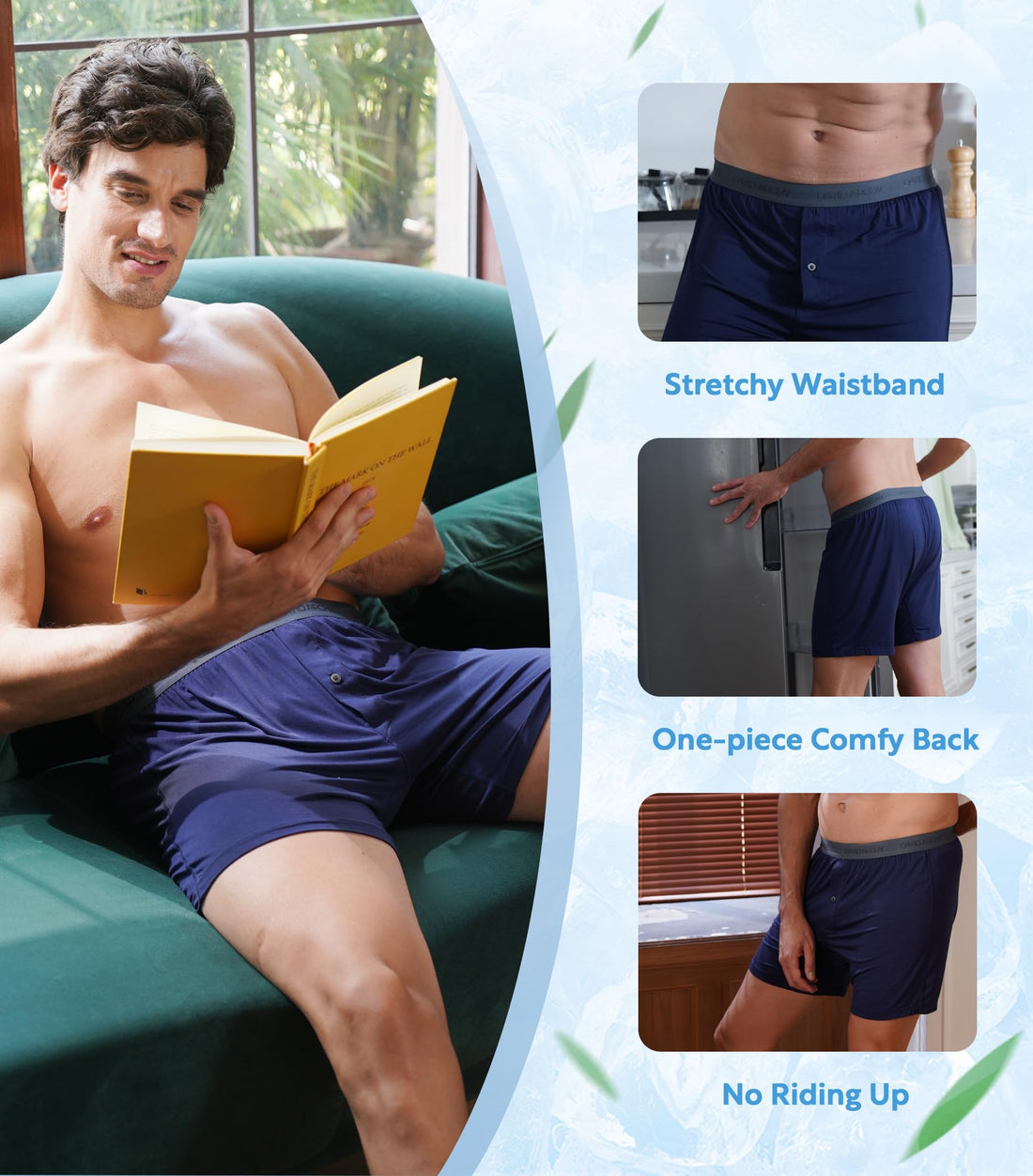 DAVID ARCHY Men's Bamboo Rayon Boxers Breathable Cooling Mens Boxer Shorts with Button Fly Relaxed Fit Underwear 3/4/5 Pack
