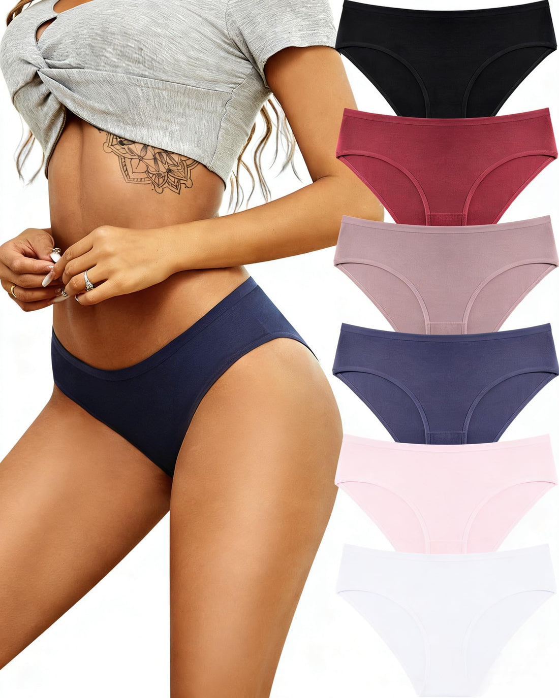 ALL OF SHE Womens Underwear Cotton Hipster Panties Breathable Sexy Cheeky Stretch Soft Ladies Bikini Underwear 6 Pack S-XXL