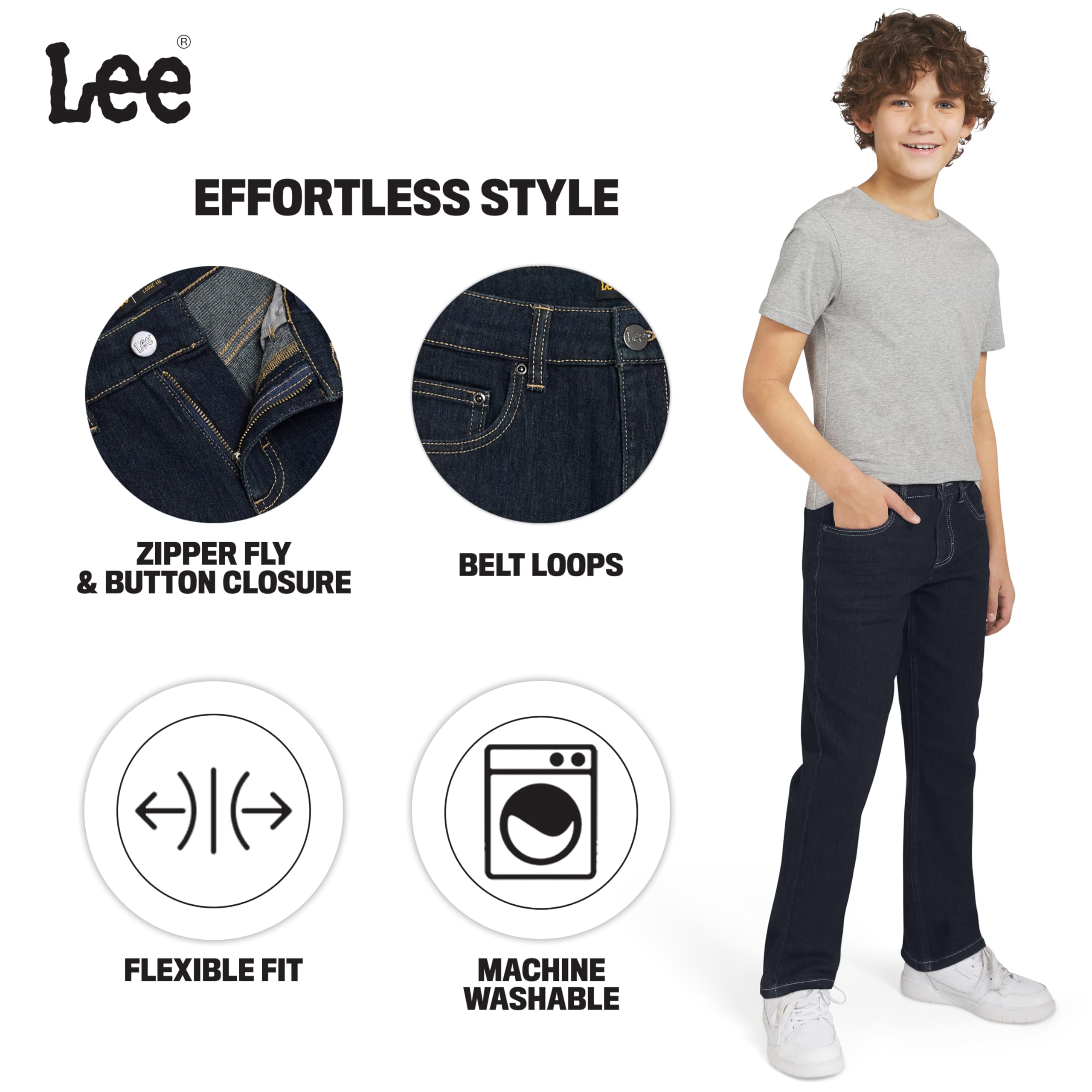 Lee Boys' 5 Pocket Loose Fit Stretch Waist Denim Jeans