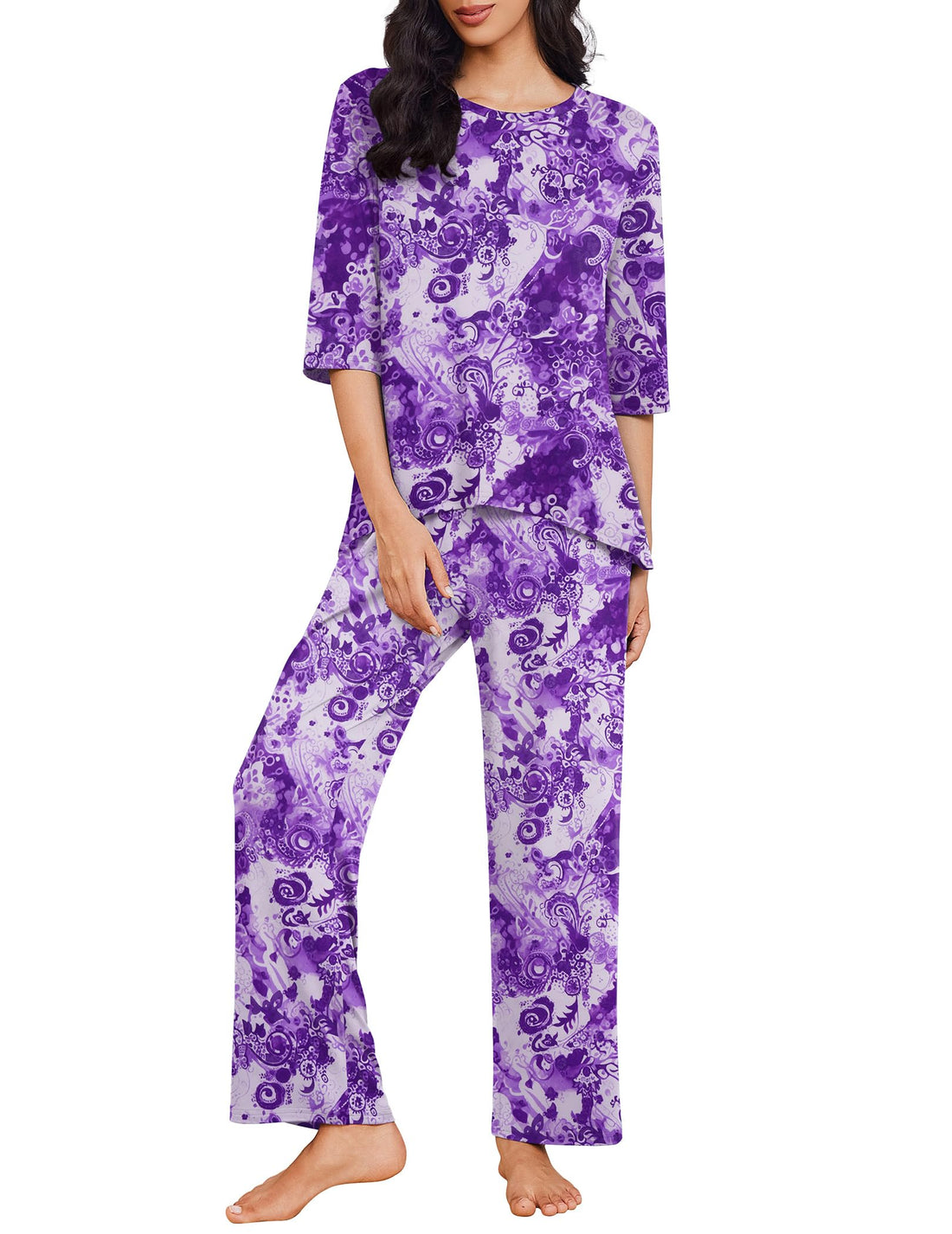 Ekouaer Womens Pajamas Set 2 Piece 3/4 Sleeve Tops Long Pants Pj Set