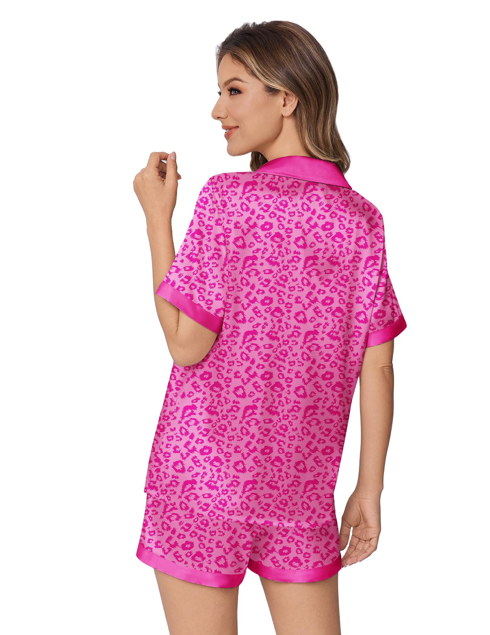 Ekouaer Womens Silky Satin Pajamas Set Short Sleeve Colorful Print Pjs