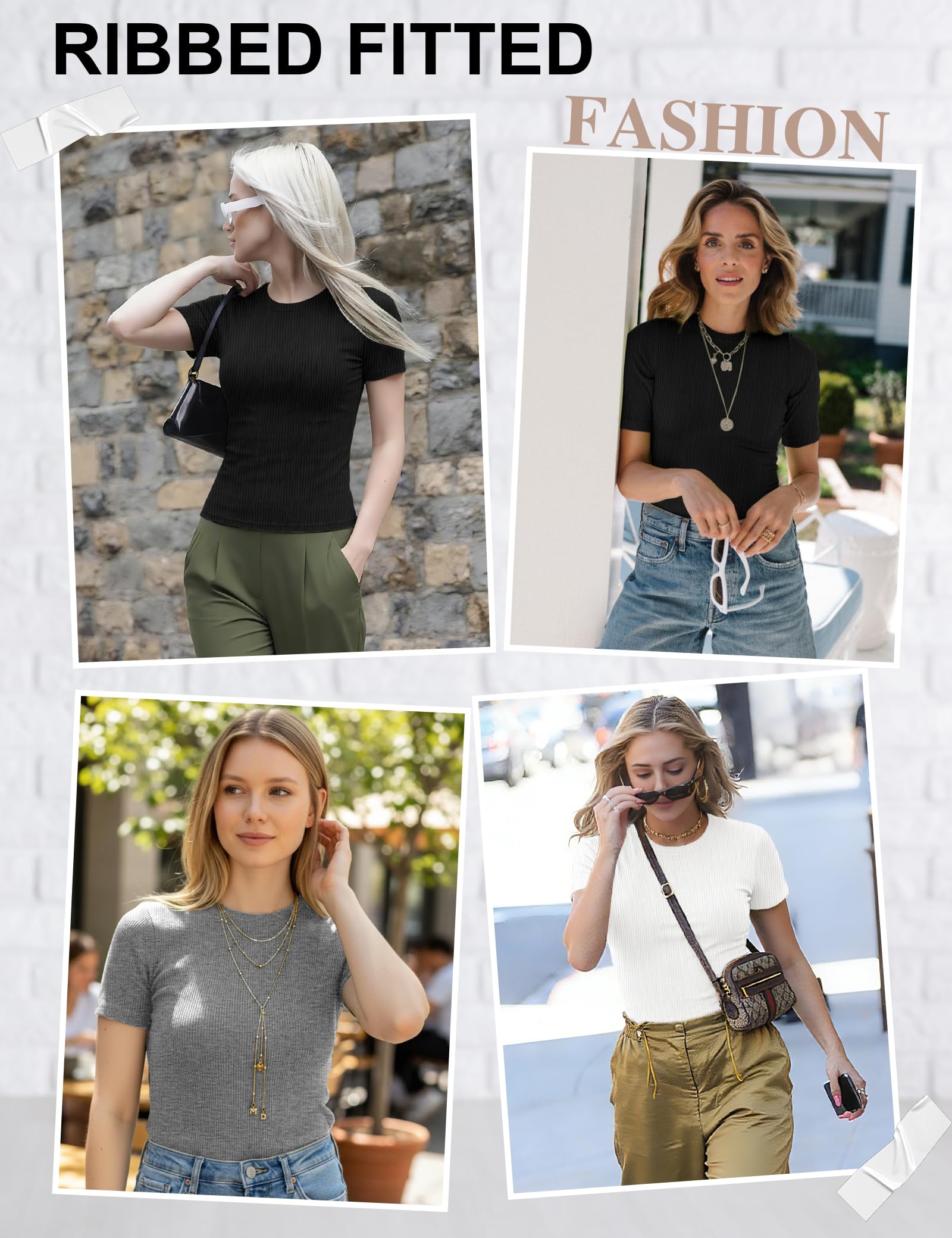 4 Pack Basic Tees T Shirts for Women Workout Gym Compression Fitted Short Sleeve Plain T Shirts Crop Tops Y2K