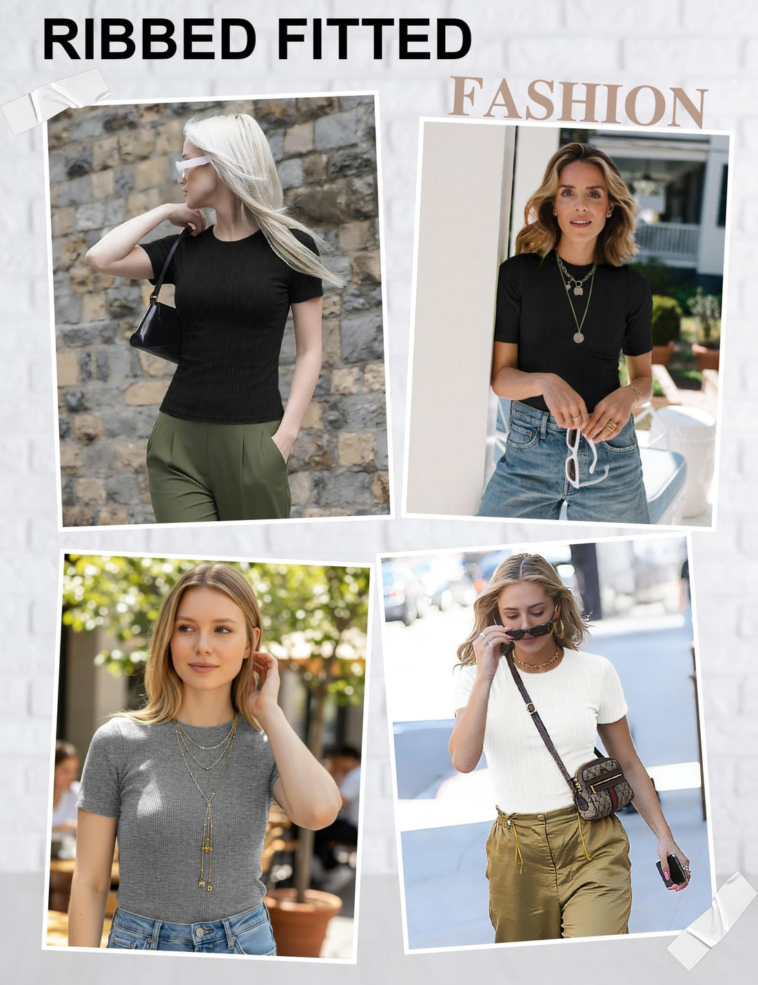 4 Pack Basic Tees T Shirts for Women Workout Gym Compression Fitted Short Sleeve Plain T Shirts Crop Tops Y2K