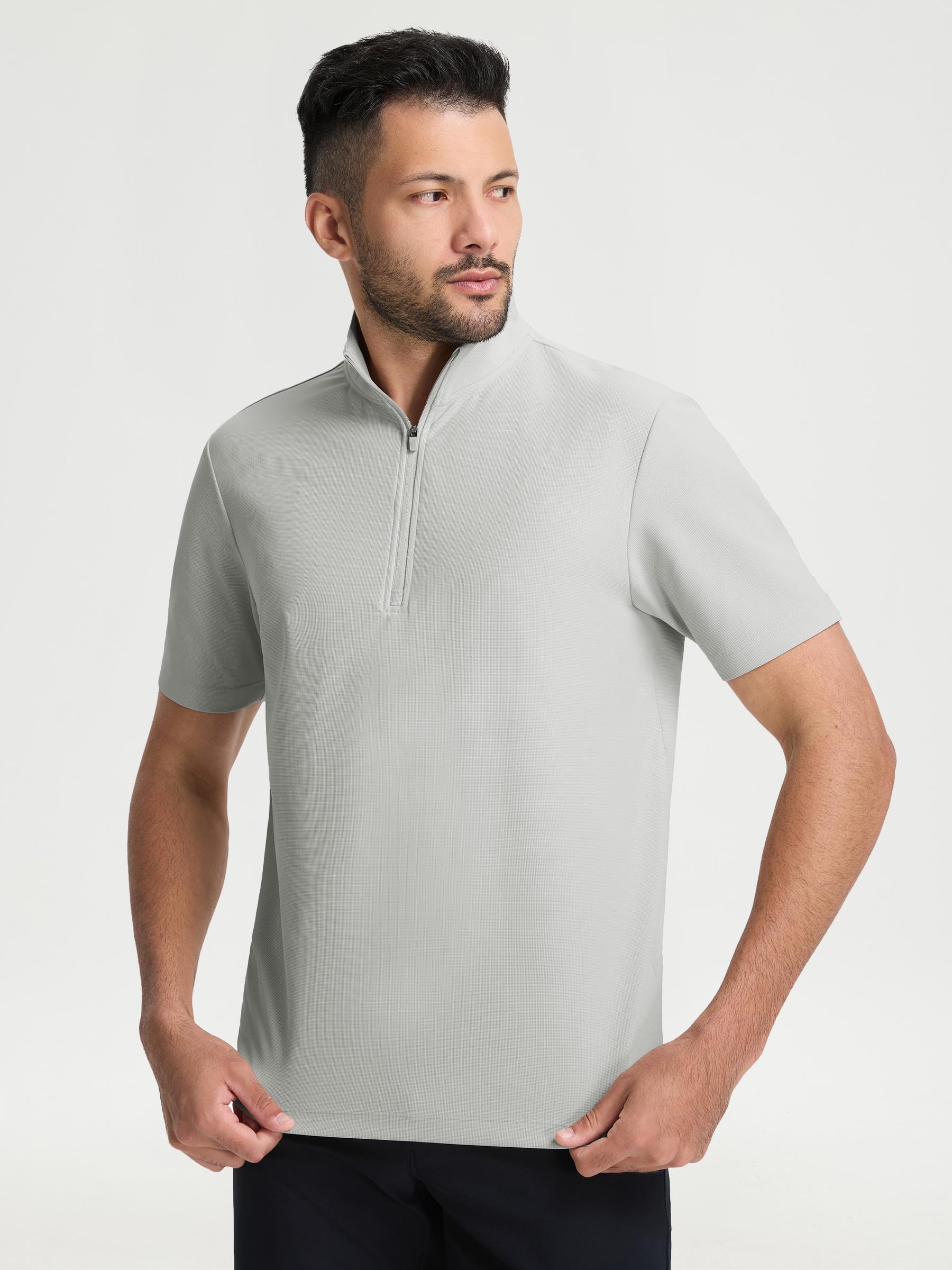 M MAELREG Golf Shirt for Men Zipper Waffle Texture Moisture Wicking Dry Fit Collared Lightweight Mens Polo Shirt Short Sleeve