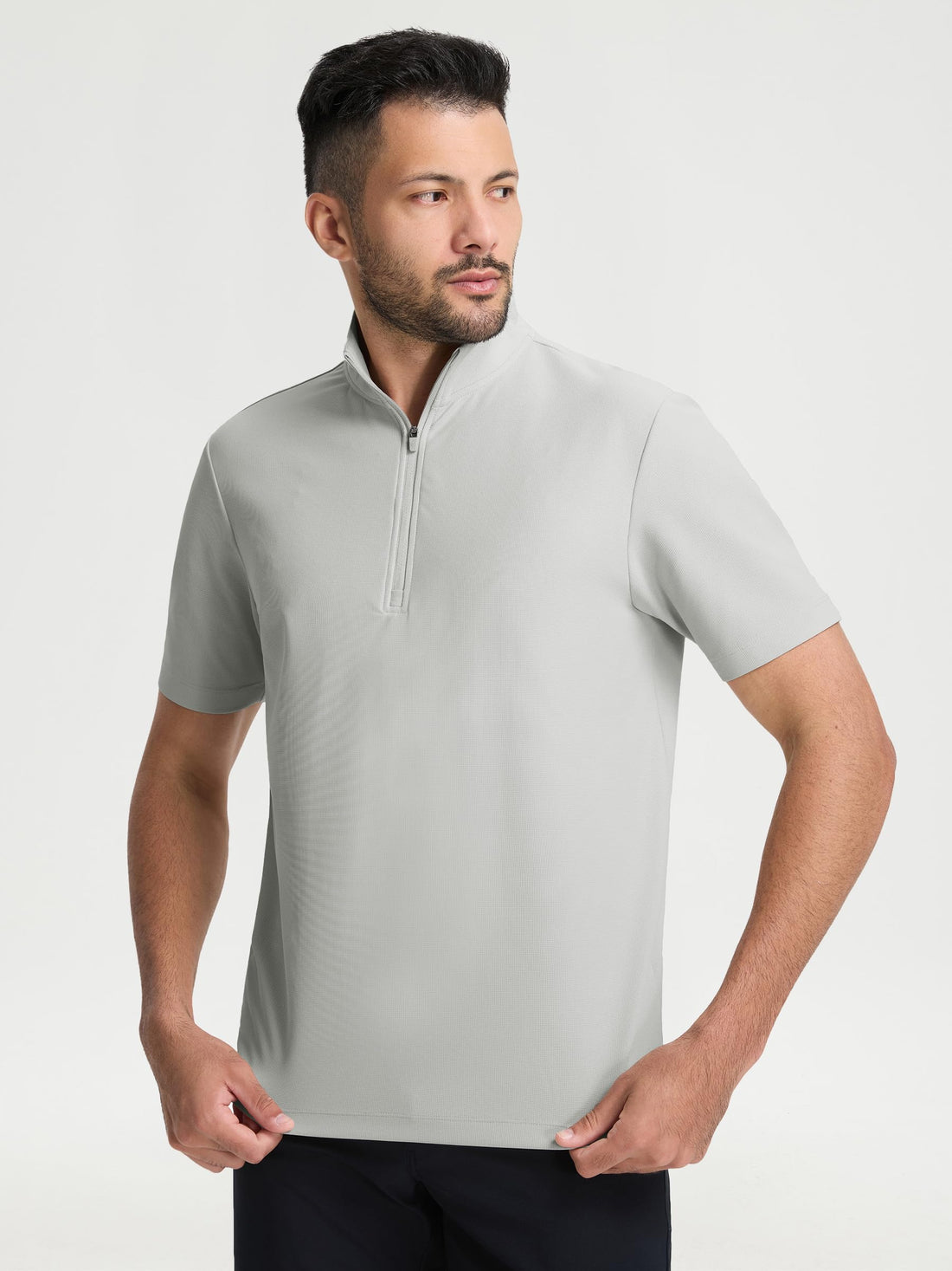 M MAELREG Golf Shirt for Men Zipper Waffle Texture Moisture Wicking Dry Fit Collared Lightweight Mens Polo Shirt Short Sleeve