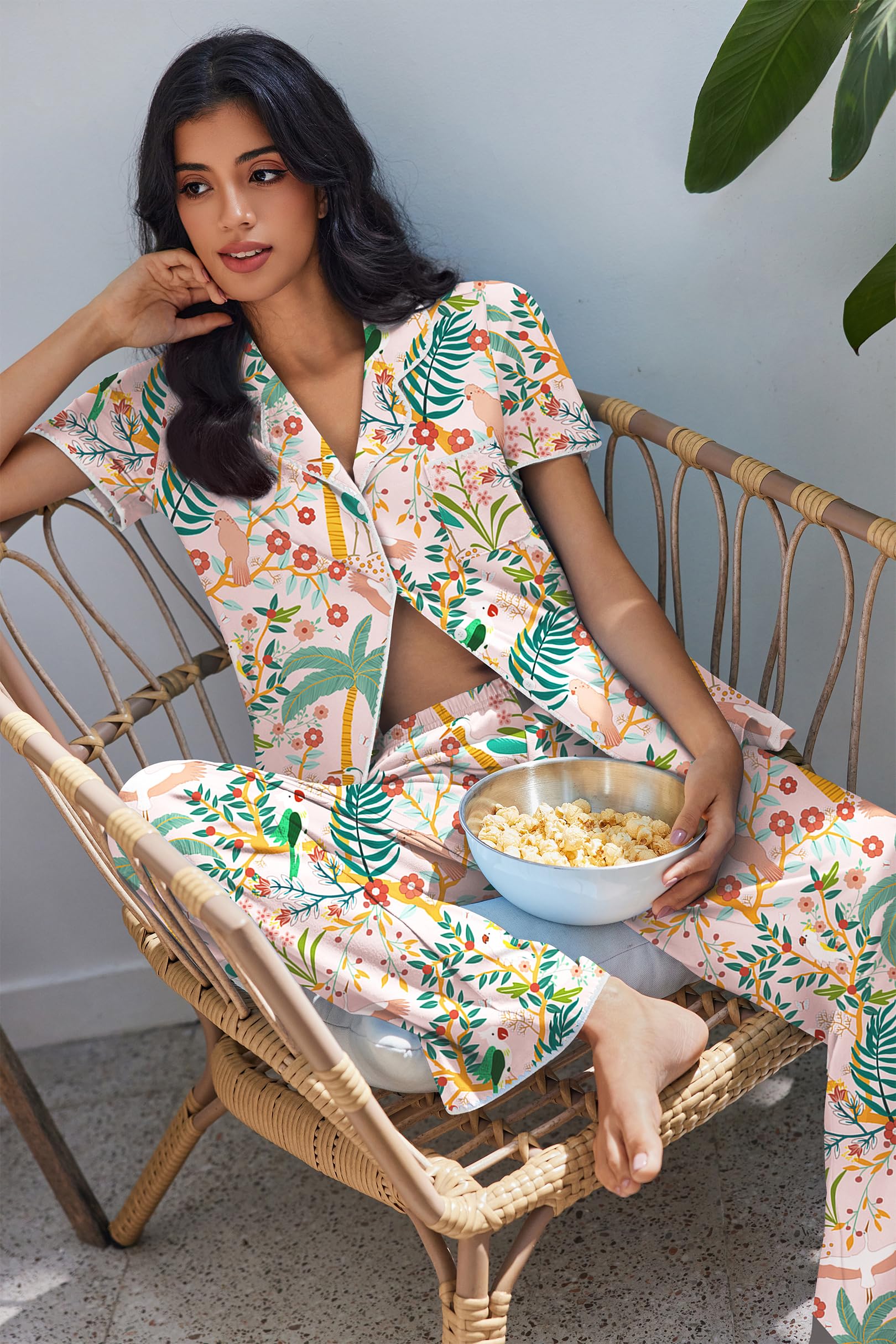 Ekouaer Pajamas for Women Set Button Up Soft Pjs Short Sleeve Lounge Sets
