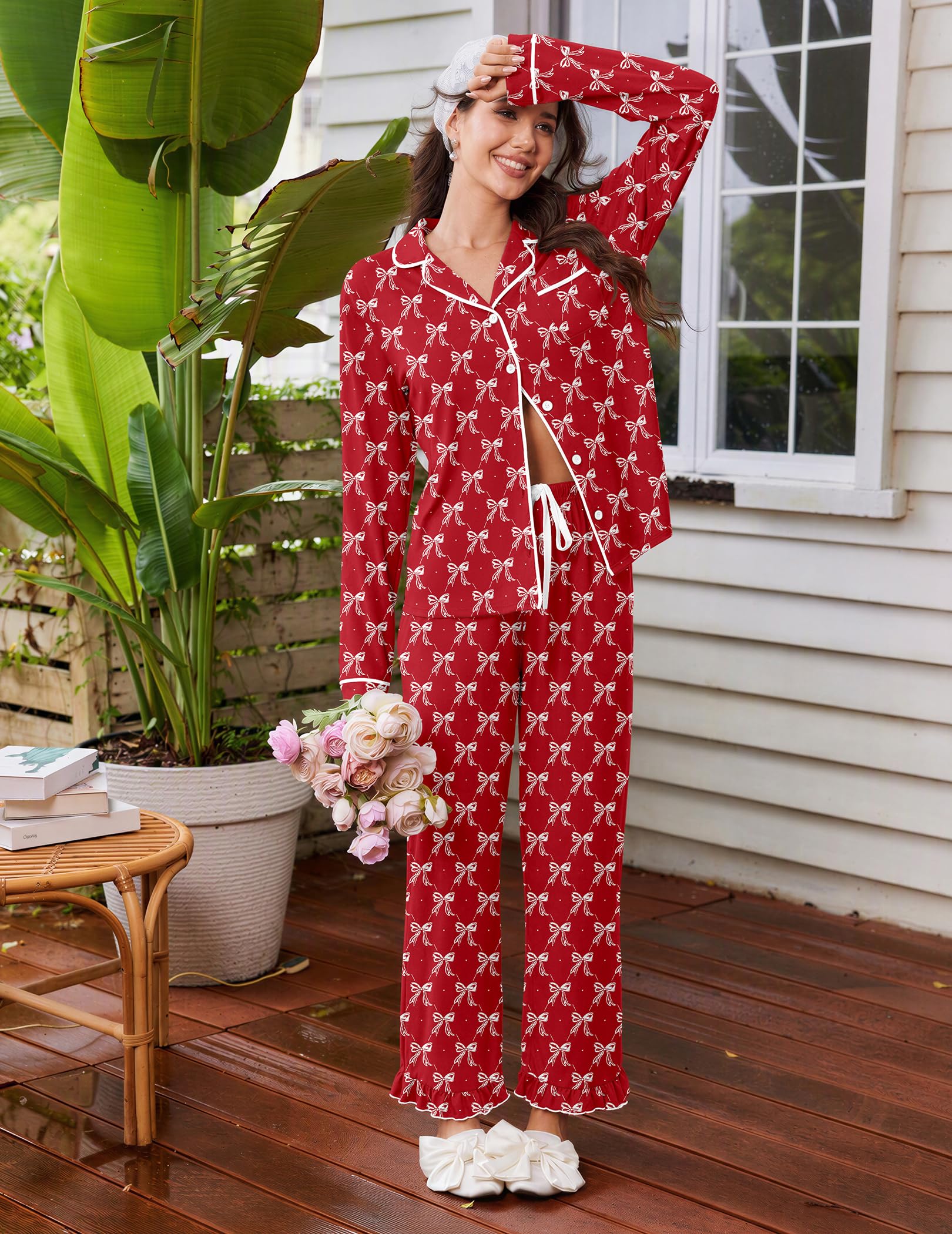 Ekouaer Womens Pajama Sets Long Sleeve Sleepwear Button Down Pjs Loungewear