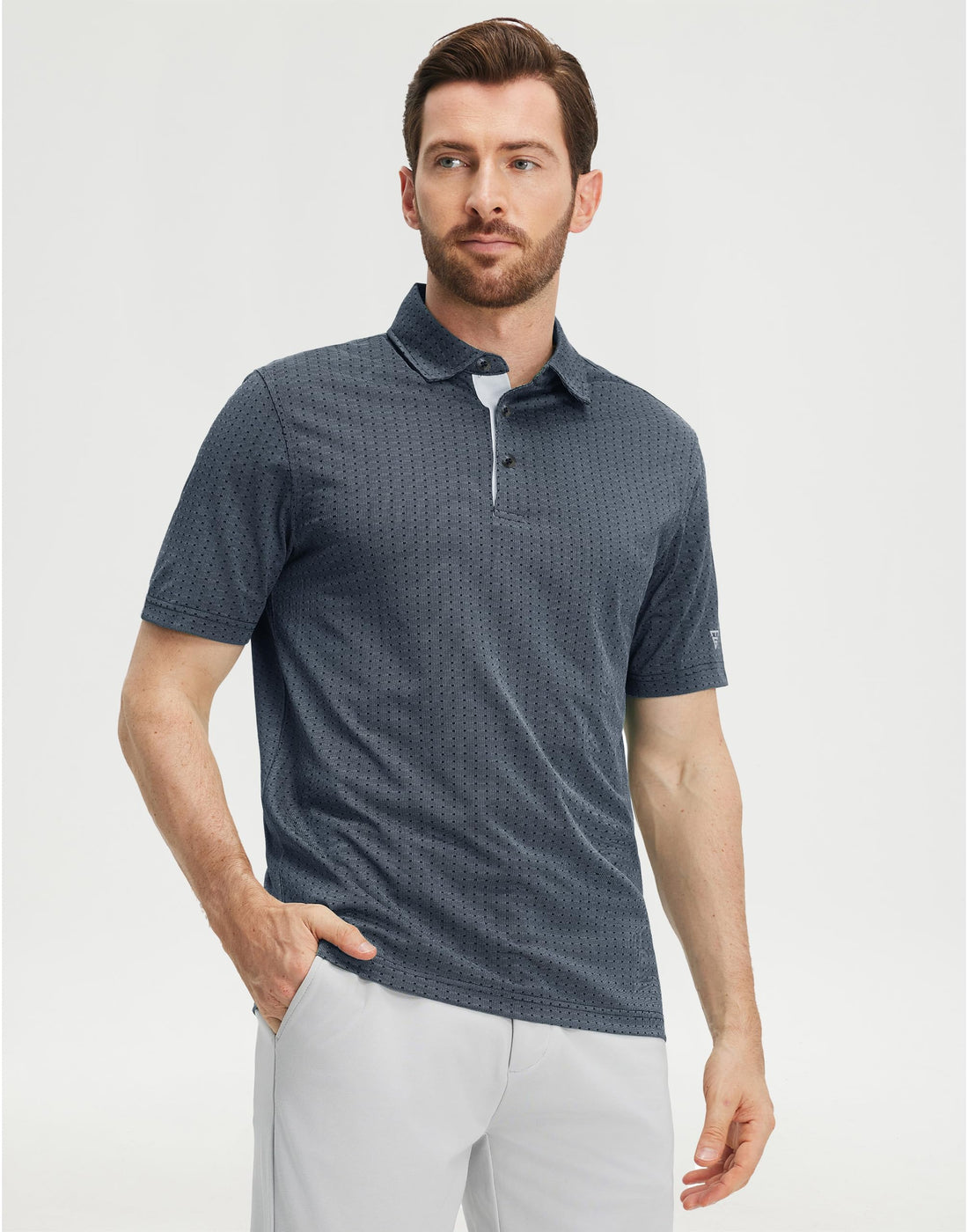 M MAELREG Mens Golf Polo Shirts Jacquard Ribbed Collar Performance Moisture Wicking Dry Fit Short Sleeve Golf Shirts for Men