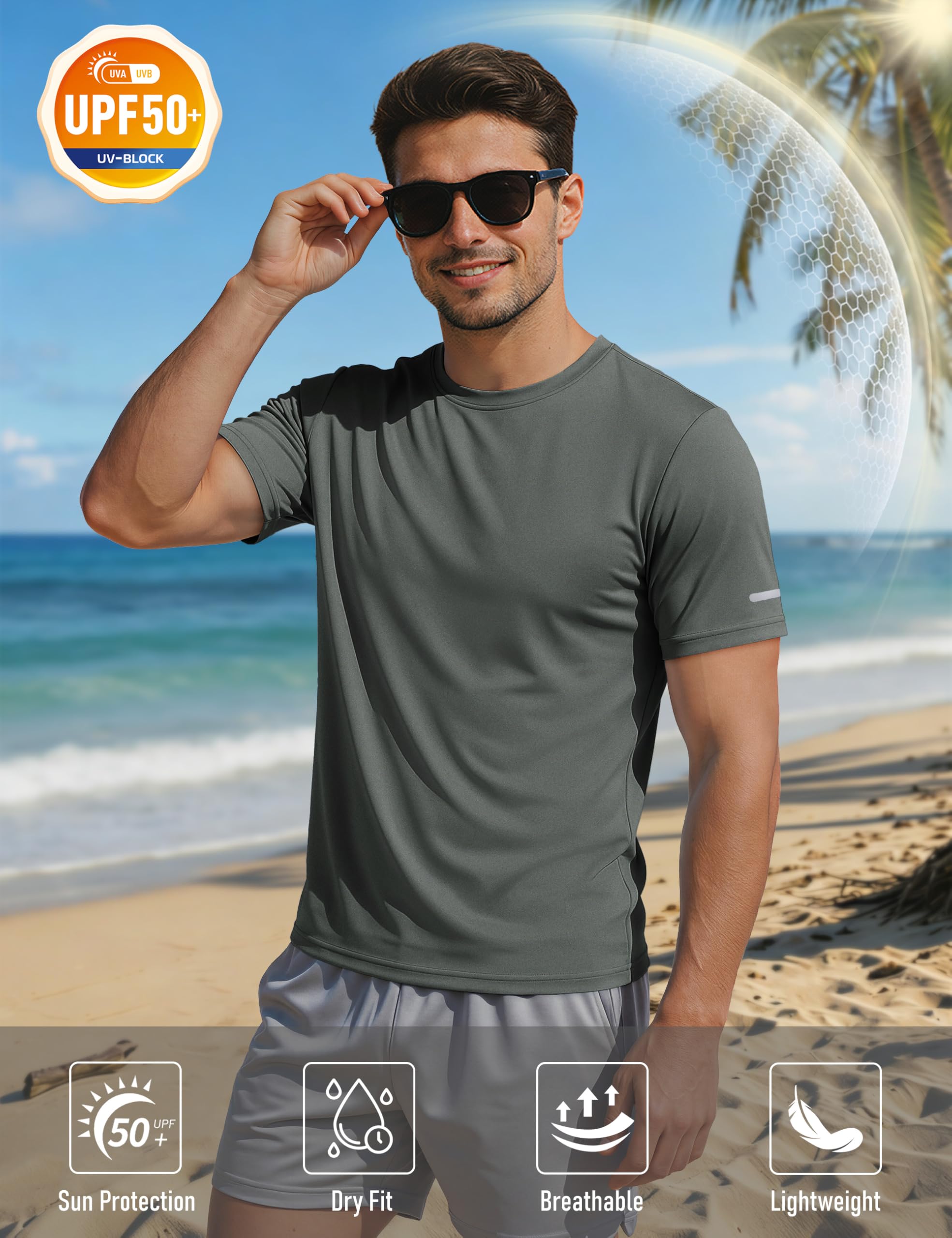 MAGCOMSEN Mens Workout Shirts Dry Fit Sun Protection Athletic Short Sleeve Shirt UPF 50+ Gym Running Swim Rash Guard Top