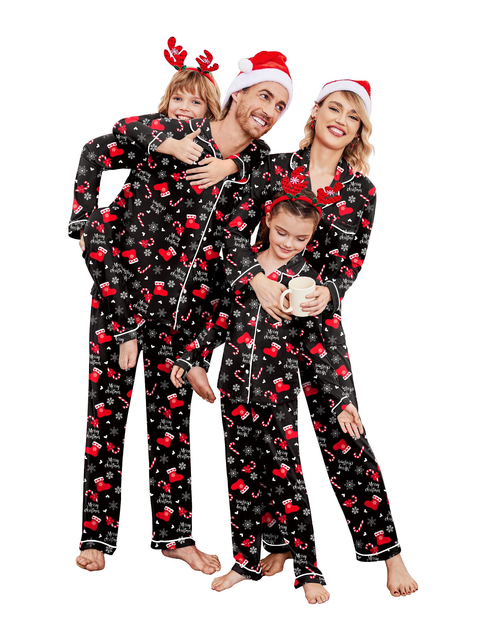 Ekouaer Christmas Family Matching Pajamas Long Sleeve Button Down Pj Set