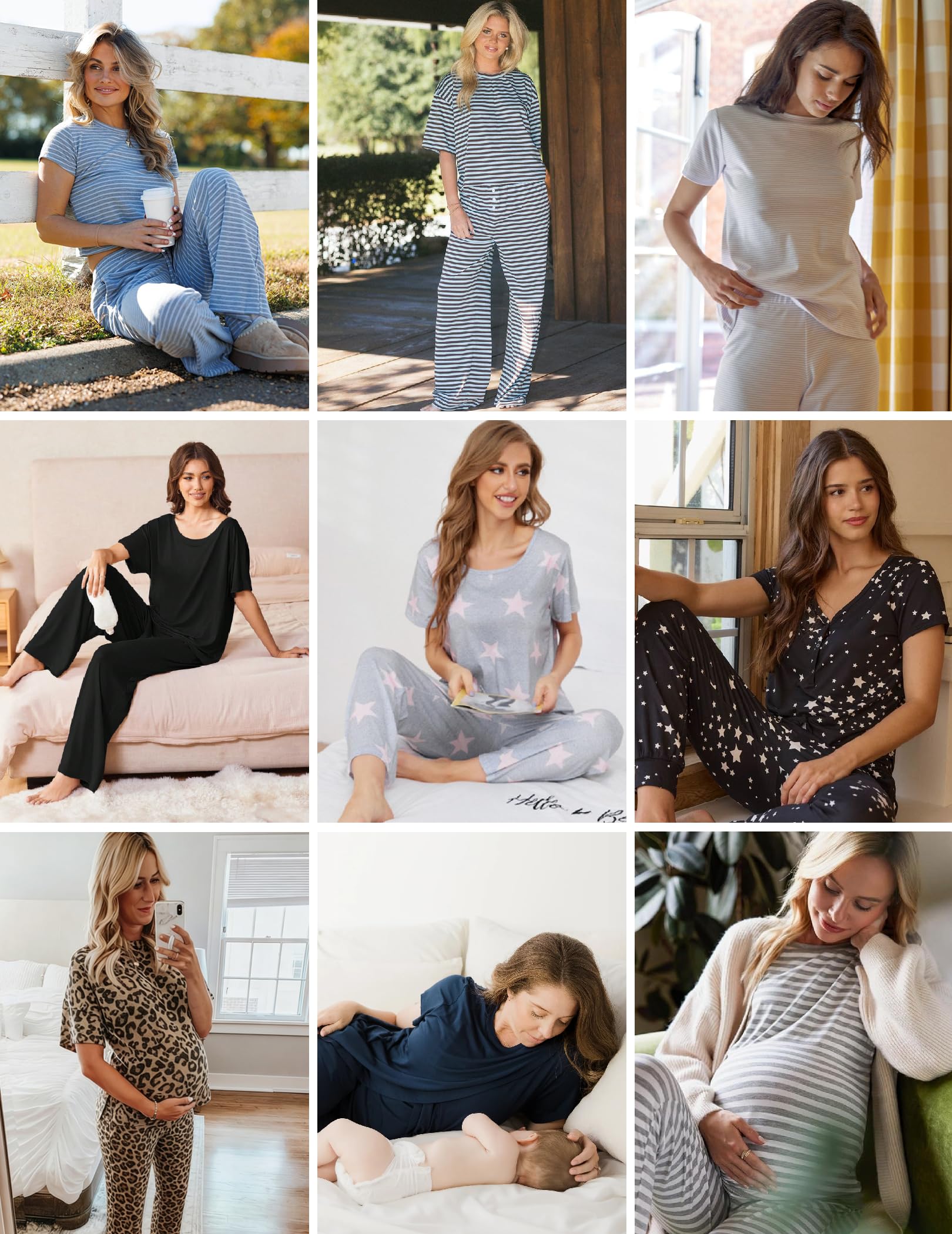 Ekouaer 2 Pack Womens Pajamas Sets Short Sleeve Long Pants Pjs Lounge Set
