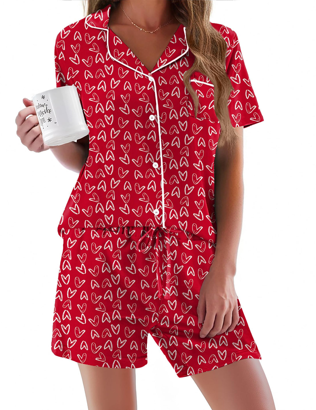 Ekouaer Pajamas Set for Women Short Sleeve Sleepwear Button Down Pj XS-XXXL