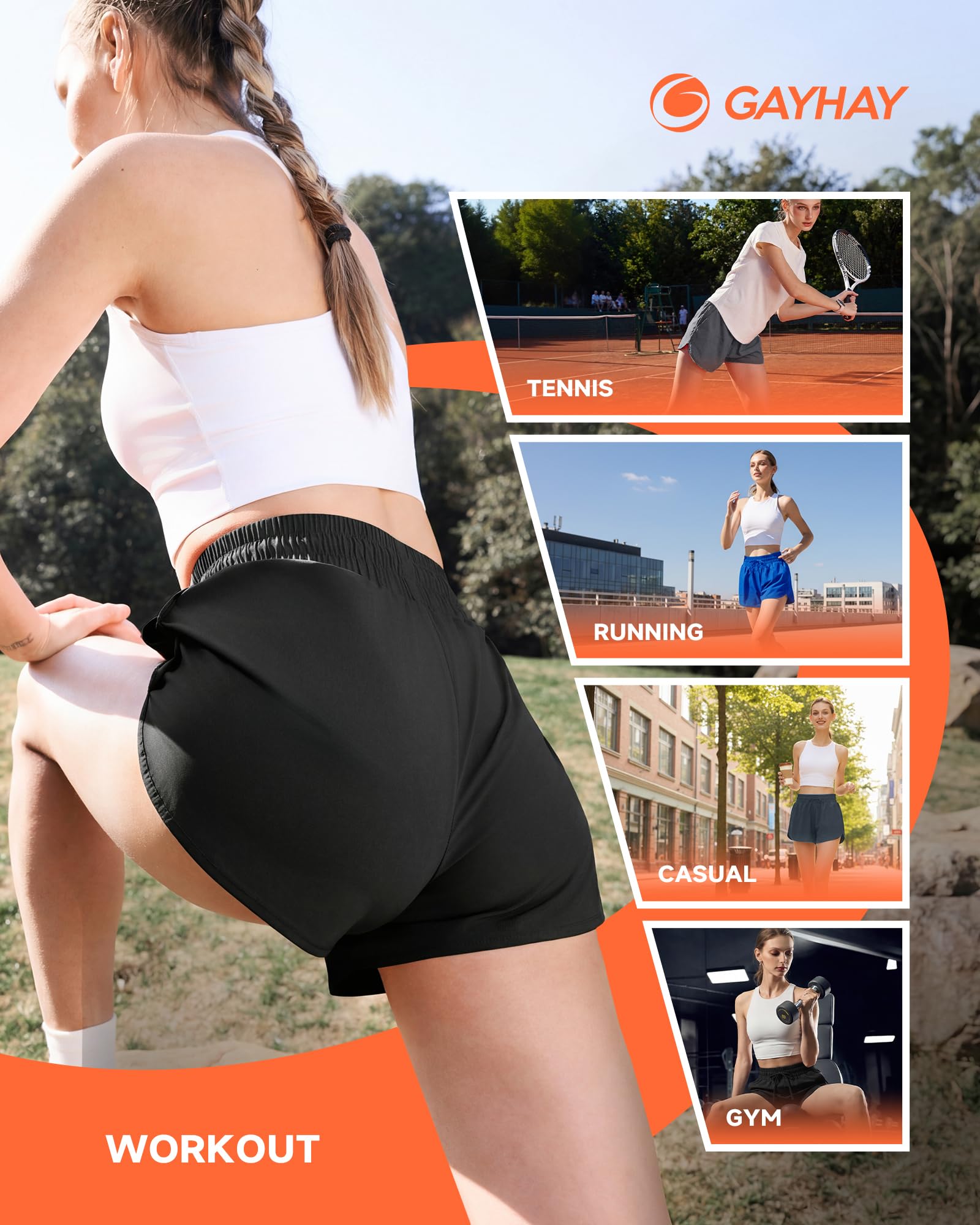 GAYHAY Running Shorts for Women - Athletic Quick Dry Sports Womens Shorts High Waisted Gym Workout Black Shorts with Pockets