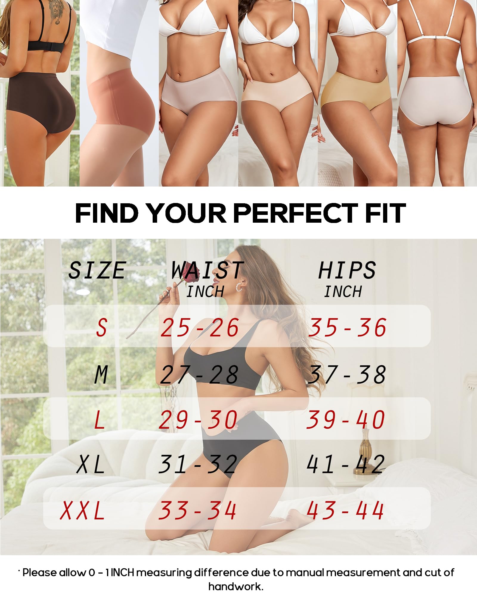 High Waisted Seamless Underwear for Women Full Coverage Hiphugger High Rise Silky No Show Briefs Panties 6 Pack