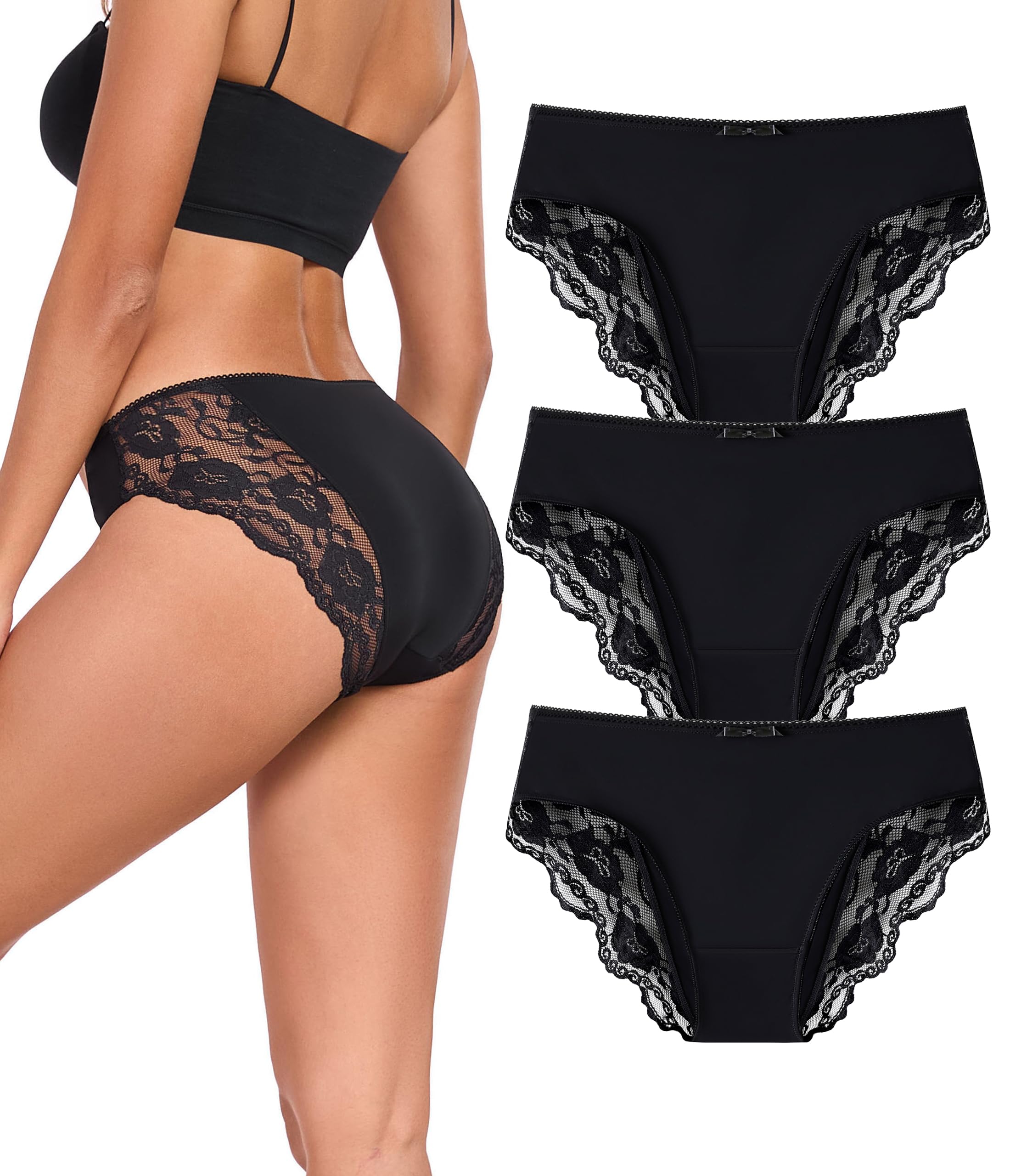 ANLIQI Leopard Print Women Underwear Lace Bikini Panties Pack Comfy Sex Hipster Soft Smooth Animal Print Brief for Ladies