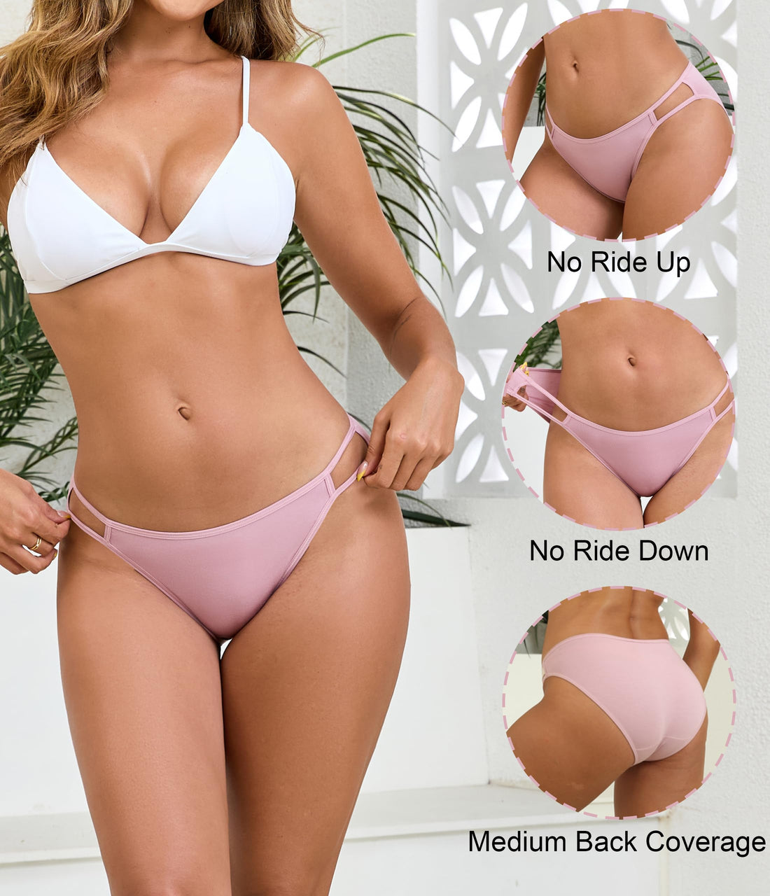 ANLIQI Women's High Cut String Bikini Panties Modal Comfort Breathable Stretch Bikini Underwear Soft Plus Size Underwear