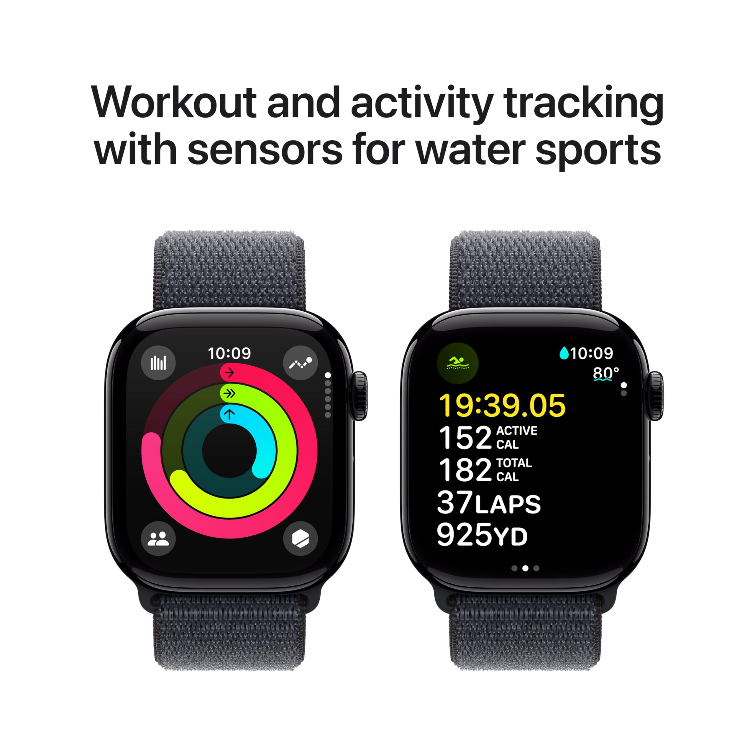 Apple Watch Series 10 [GPS 42mm case] Smartwatch with Silver Aluminum Case with Blue Cloud Sport Loop. Fitness Tracker, ECG App, Always-On Retina Display, Carbon Neutral