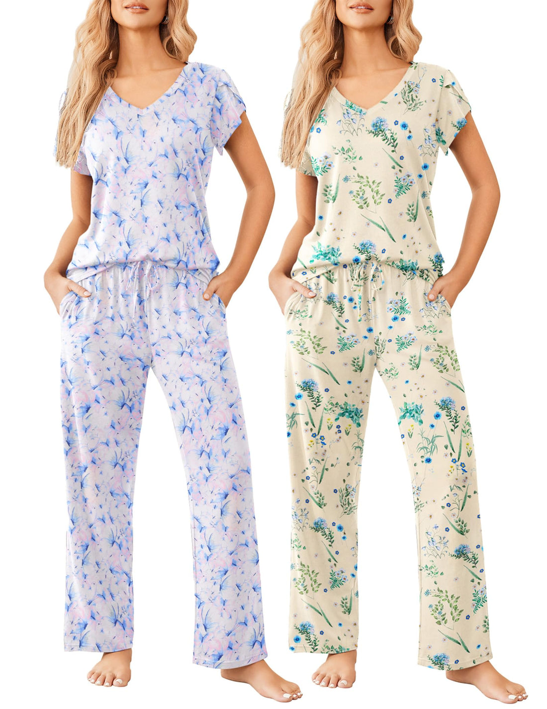 Ekouaer 2 Pack Womens Pajama Set Short Sleeve Sleepwear Soft Pjs Lounge Set