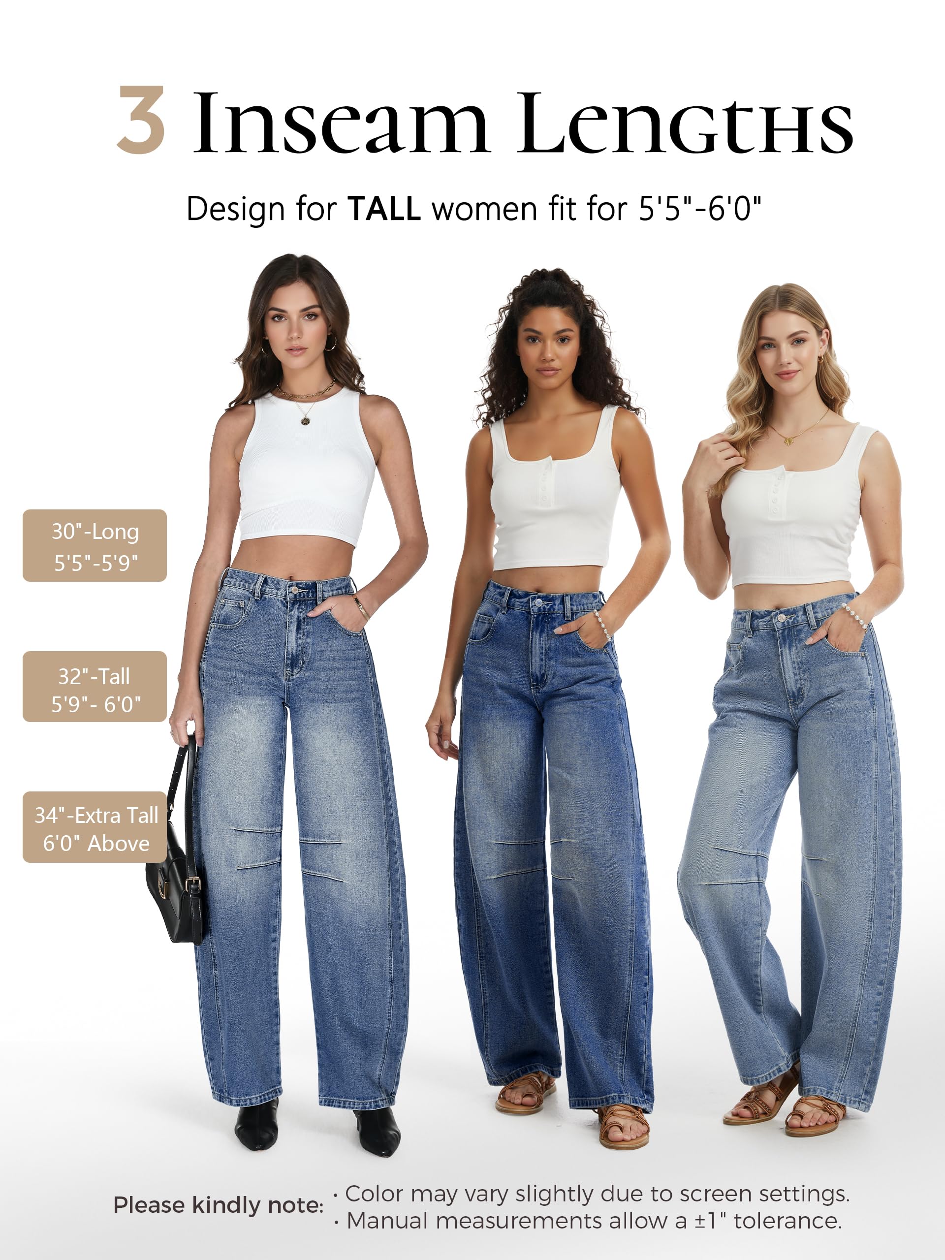 SEVEGO Womens Tall 30/32/34 Barrel Jeans Vintage Wide Leg Mid Rise Baggy Y2k Cropped Relax Fit Denim Trouser Ankle Pants