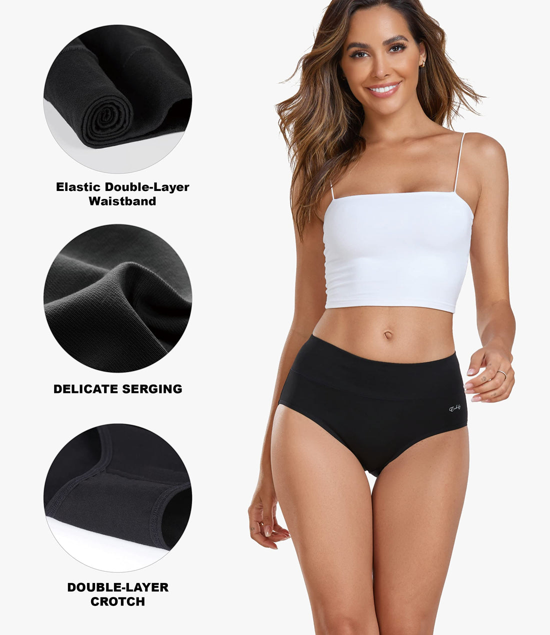coskefy Women's High Waisted Cotton Underwear Soft Breathable Panties Stretch Briefs Ladies Panties 5 Pack