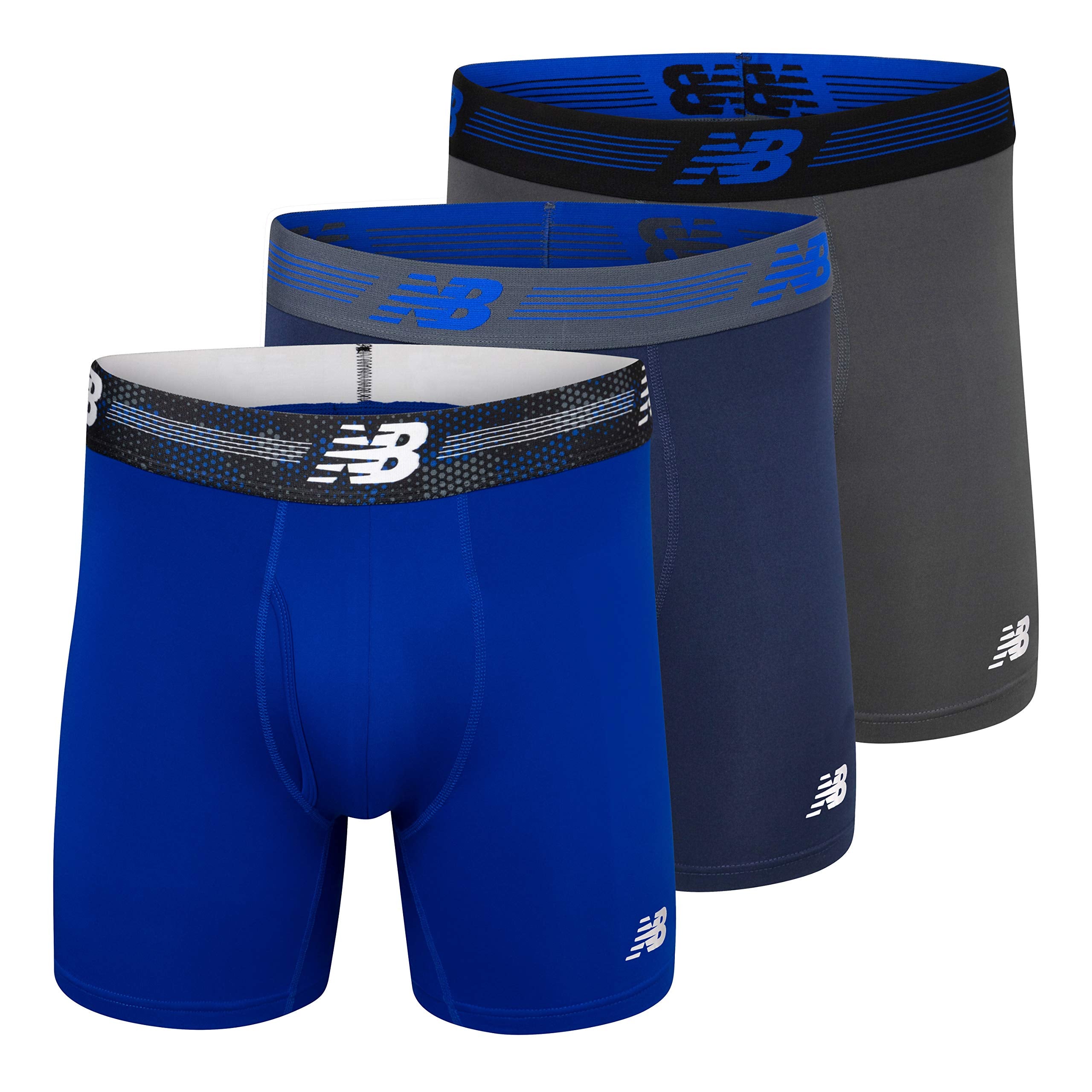 New Balance Men's Performance Boxer Briefs with Fly, Breathable Stretch Underwear, Moisture Wicking, Soft Waistband (3 Pack)