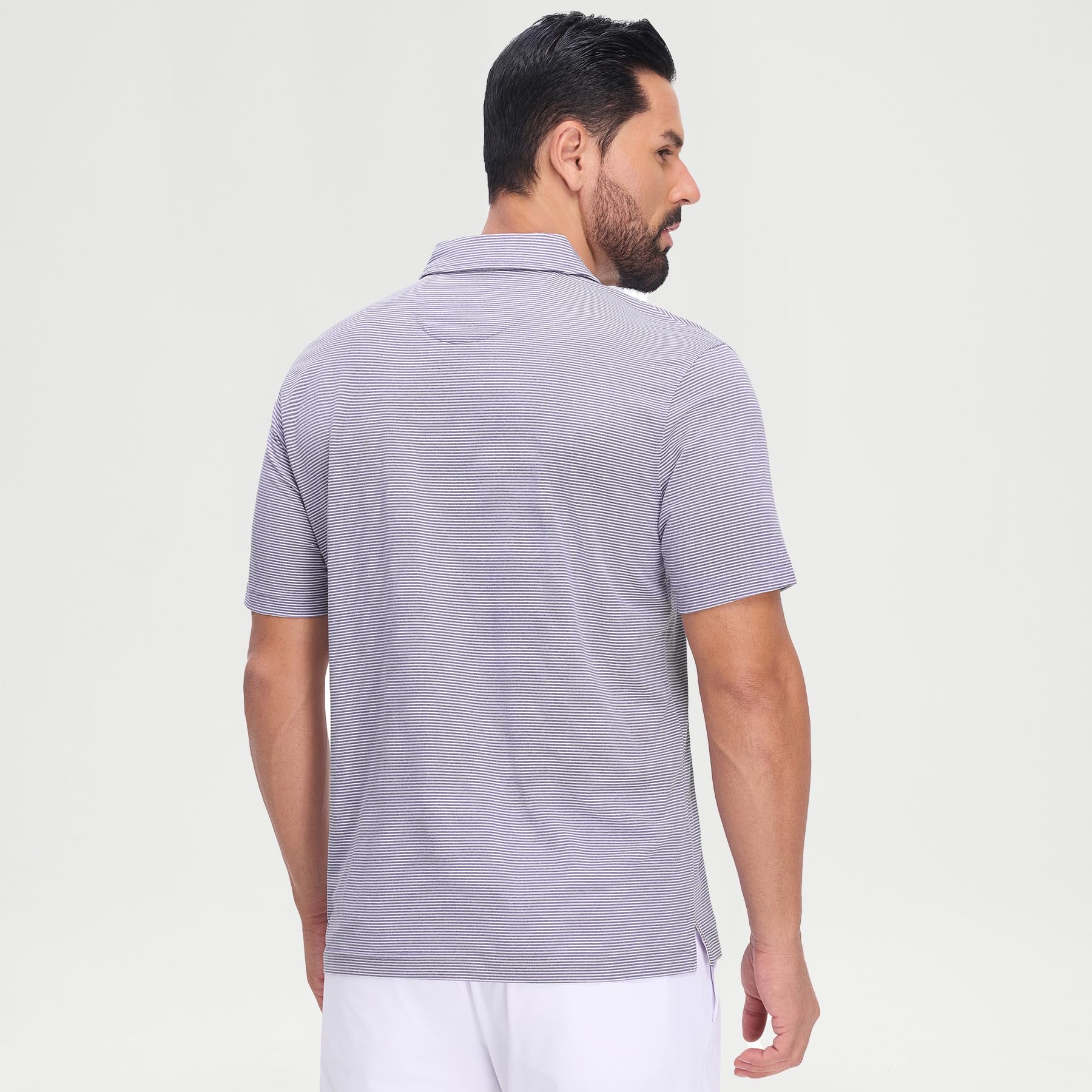 M MAELREG Men's Jacquard Stripe Golf Shirts Quick Dry Performance Short Sleeve Moisture Wicking Polo Shirt for Men