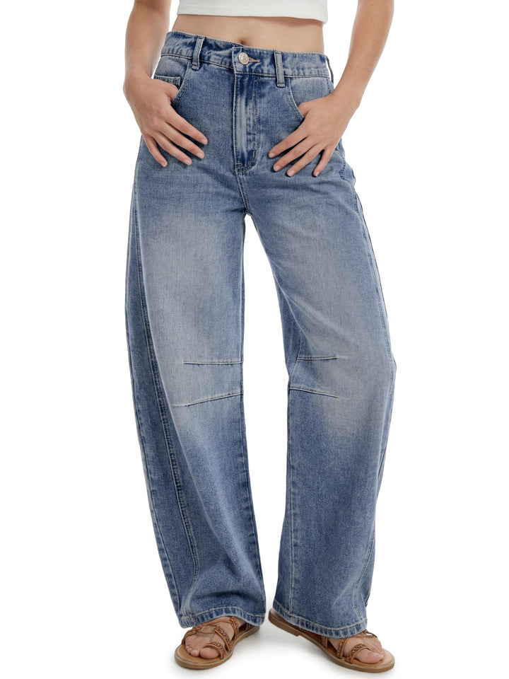 SEVEGO Womens Tall 30/32/34 Barrel Jeans Vintage Wide Leg Mid Rise Baggy Y2k Cropped Relax Fit Denim Trouser Ankle Pants