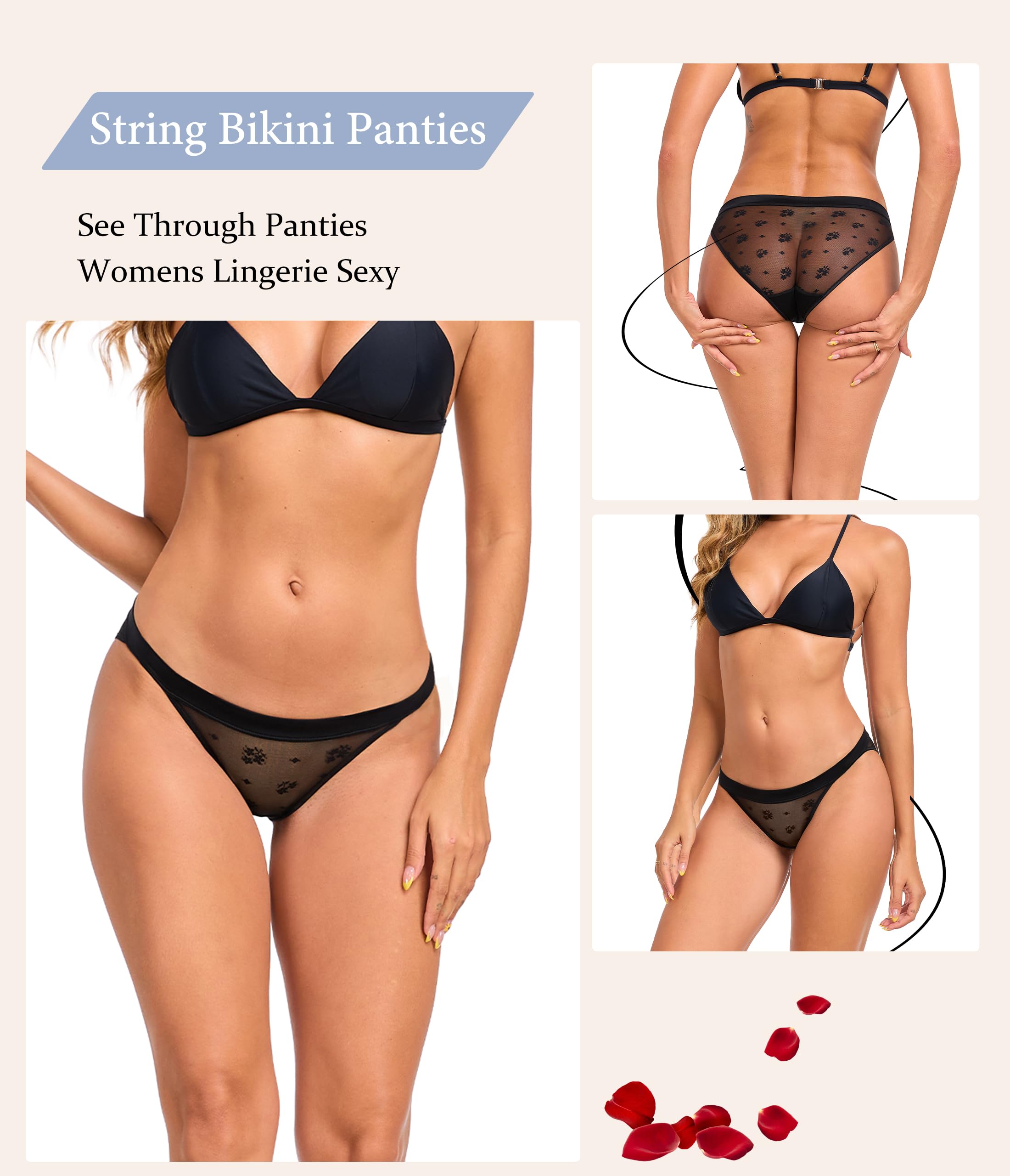 ANLIQI Womens Sexy Underwear Mesh See Through Bikini Panties Pack Hi Cut Briefs Sheer Lace String Lingerie Hipster for Lady