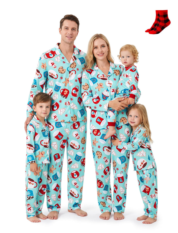 PATPAT Button Down Christmas Pajamas, Button Up Pjs for Family Christmas Party Long Sleeve Lounge Sets