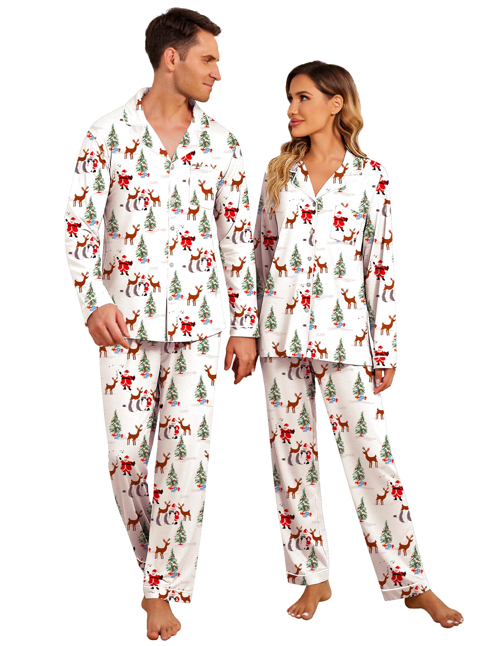Ekouaer Christmas Family Matching Pajamas Long Sleeve Button Down Pj Set