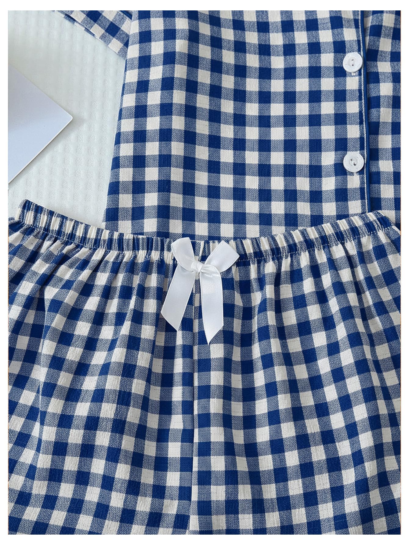 Verdusa Pajamas Sets 2 Piece Gingham Cute Button Down Shirts with Shorts