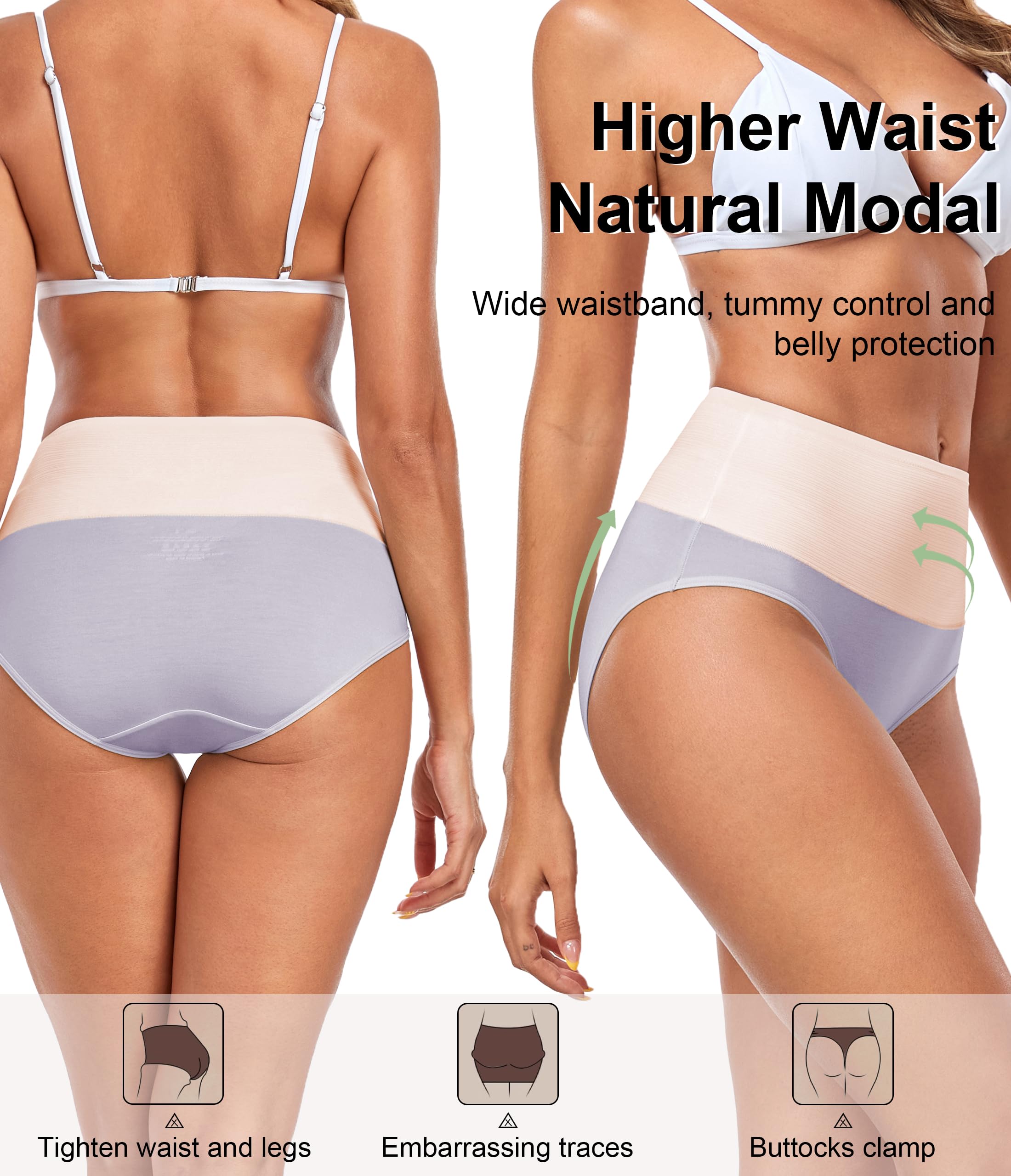 ANLIQI Women's Modal Underwear High Waisted Full Coverage Briefs Soft Stretch Breathable Ladies Hipster Panties Multipack