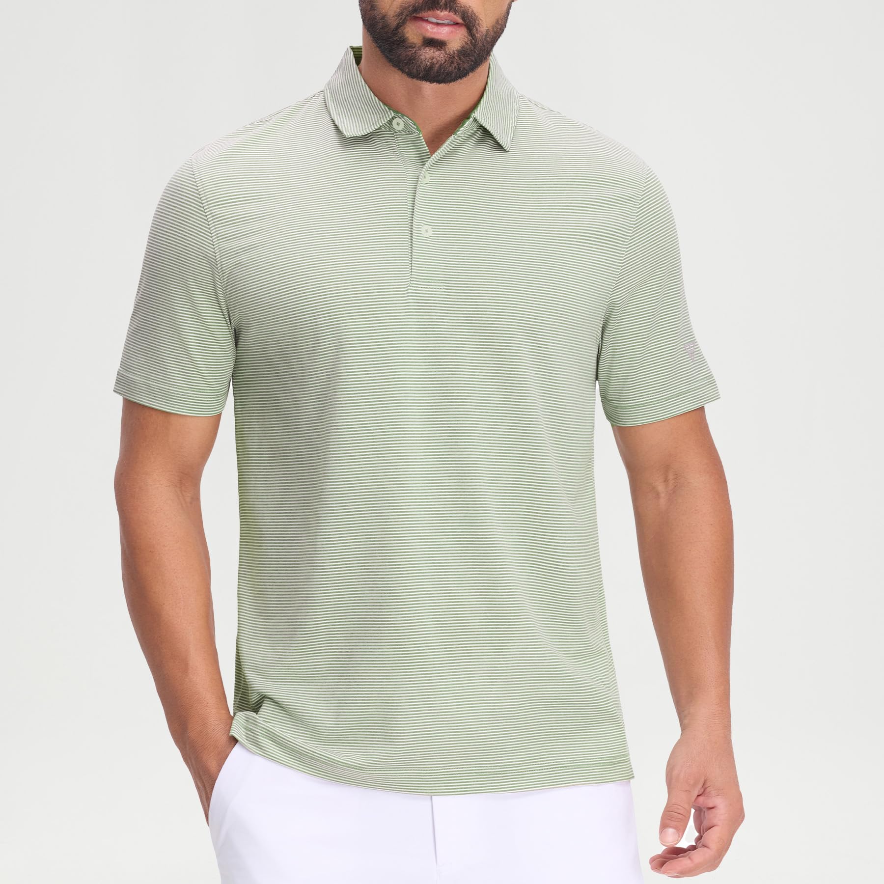 M MAELREG Men's Jacquard Stripe Golf Shirts Quick Dry Performance Short Sleeve Moisture Wicking Polo Shirt for Men