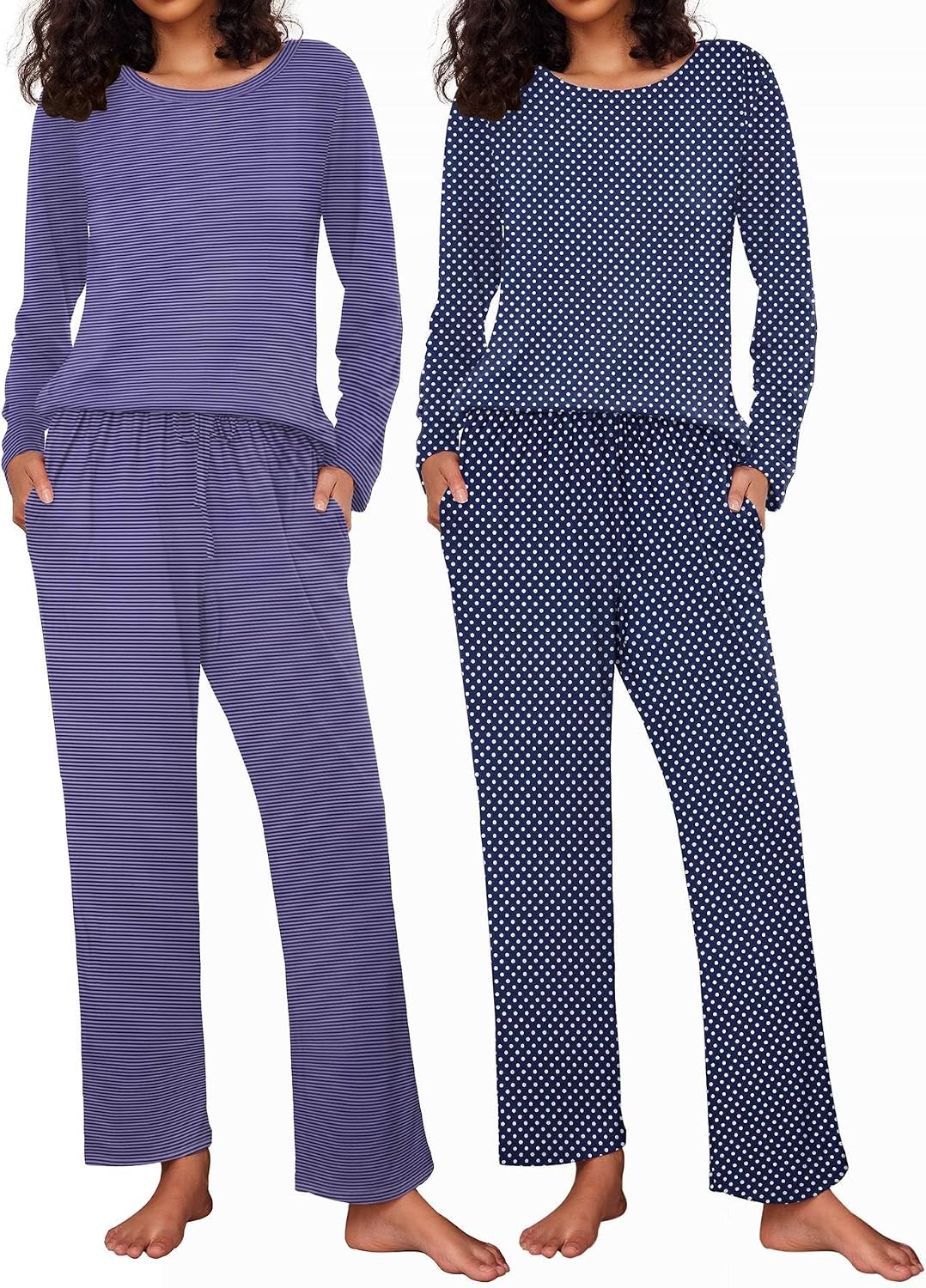 Ekouaer Women's 2 Pack Pajama Sets Long Sleeve Lounge Set Soft Comfy Pjs